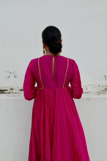 Pink Chanderi Anakali with Dupatta at Kamakhyaa by Ahmev. This item is Chanderi Silk, Co-ord Sets, Cotton, Embellished, Evening Wear, Festive Wear, Kurta Set with Dupattas, Party Wear, Pink, Regular Fit, Rumi, Solids, Womenswear