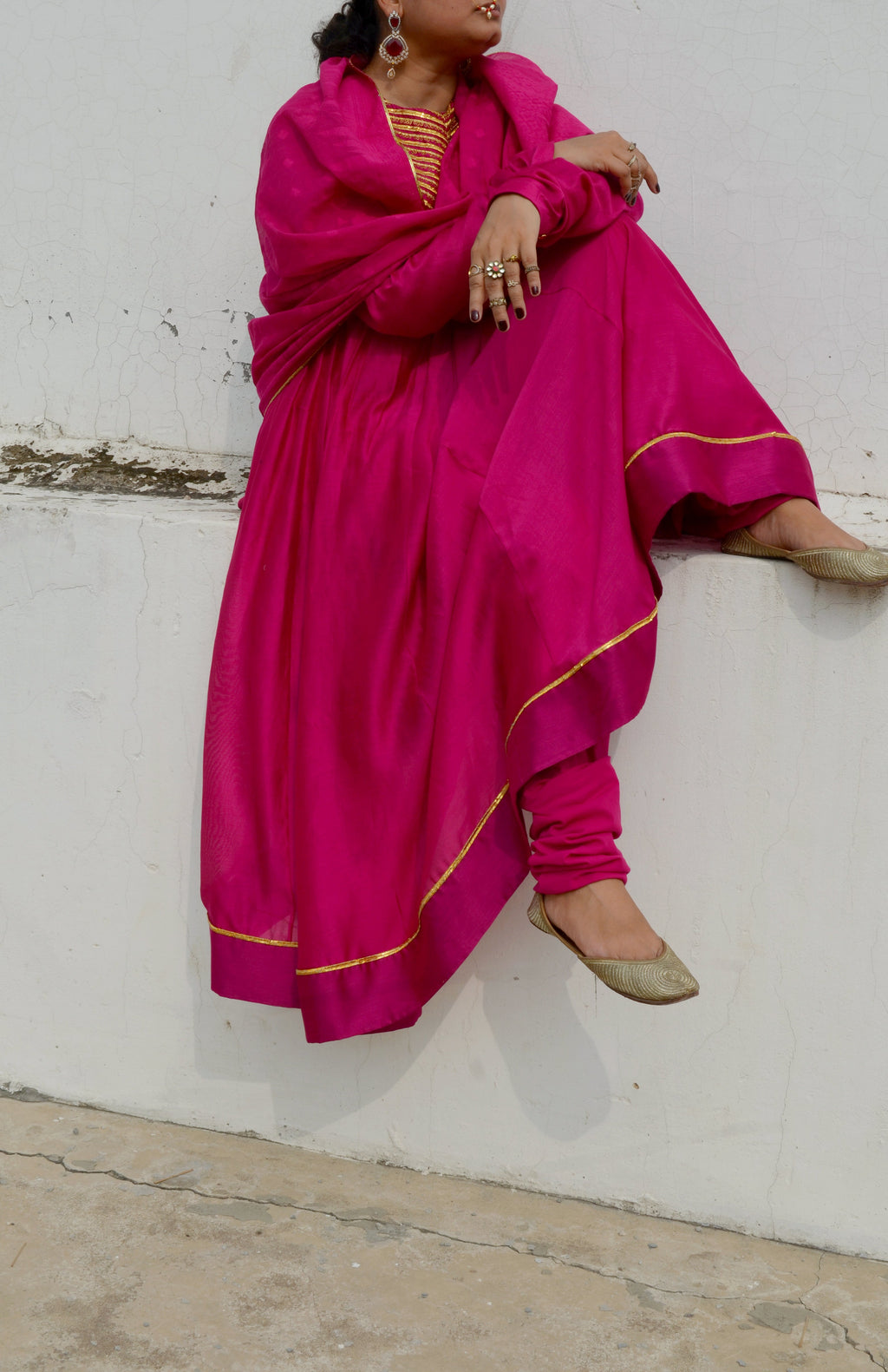 Pink Chanderi Anakali with Dupatta at Kamakhyaa by Ahmev. This item is Chanderi Silk, Co-ord Sets, Cotton, Embellished, Evening Wear, Festive Wear, Kurta Set with Dupattas, Party Wear, Pink, Regular Fit, Rumi, Solids, Womenswear