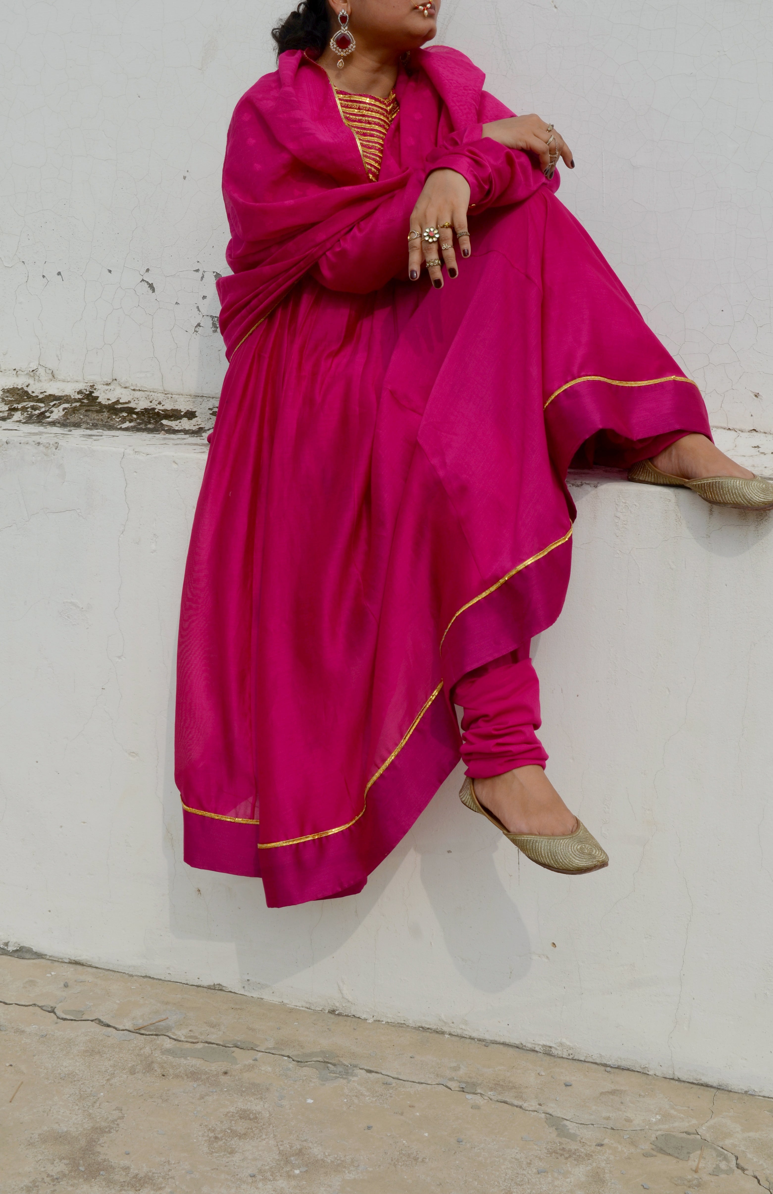 Pink Chanderi Anakali with Dupatta at Kamakhyaa by Ahmev. This item is Chanderi Silk, Co-ord Sets, Cotton, Embellished, Evening Wear, Festive Wear, Kurta Set with Dupattas, Party Wear, Pink, Regular Fit, Rumi, Solids, Womenswear