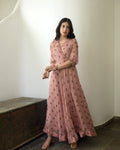 Pink Chiffon Printed Maxi Dress at Kamakhyaa by Taro. This item is Best Selling, Chiffon, Evening Wear, FB ADS JUNE, July Sale, July Sale 2023, Maxi Dresses, Natural, Pink, Prints, Regular Fit, Wildflower Taro, Womenswear