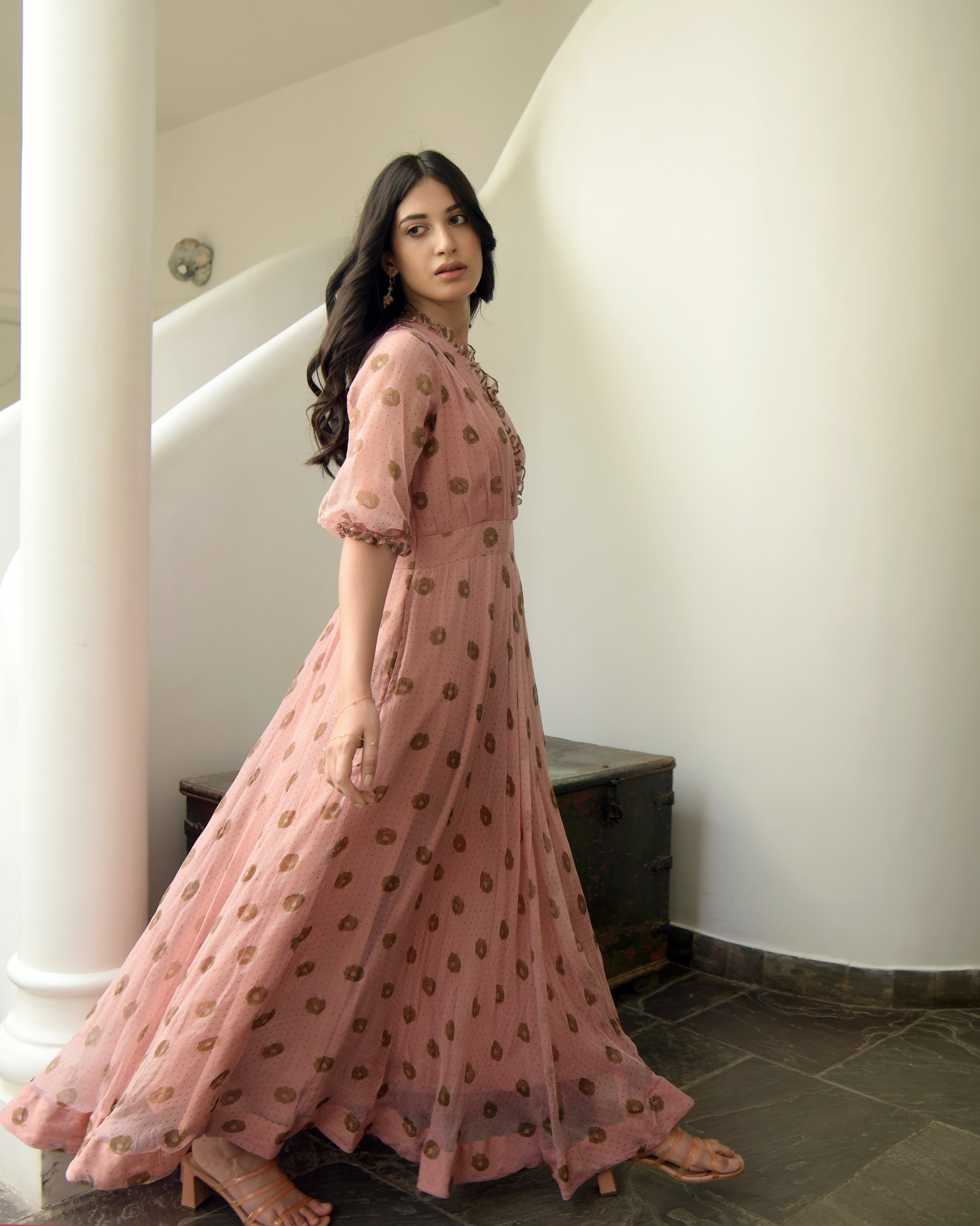 Pink Chiffon Printed Maxi Dress Kamakhyaa Pink Chiffon Printed Maxi Dress Kamakhyaa
