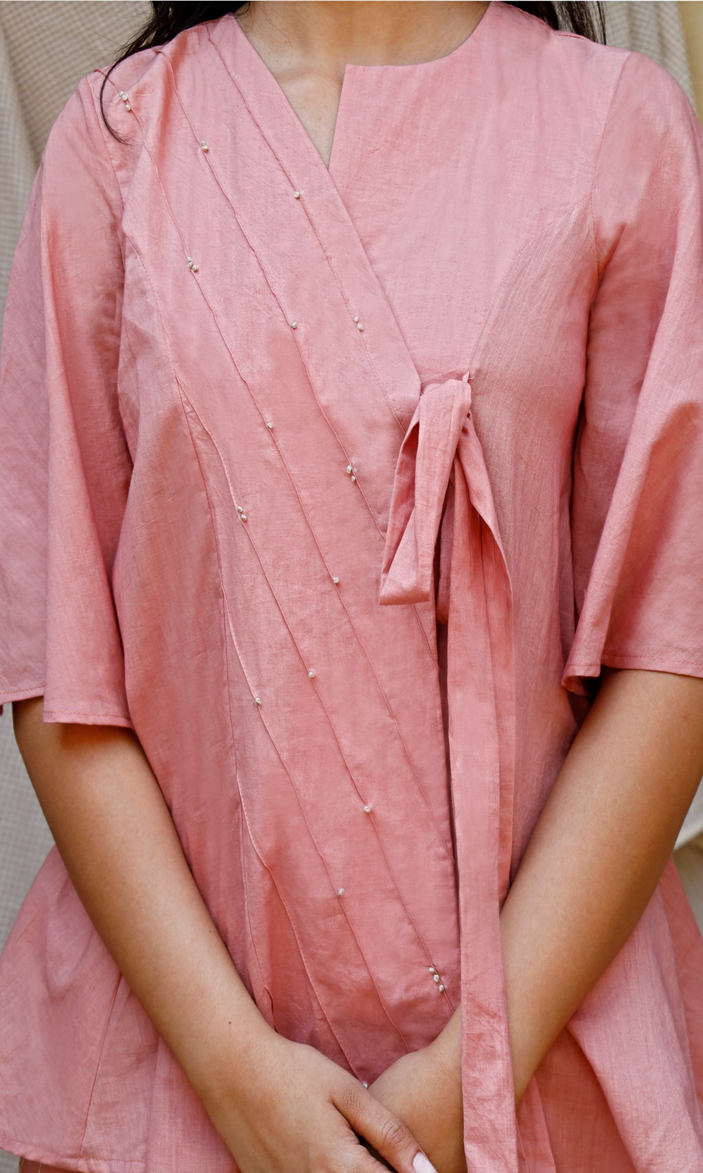 Pink Cotton Complete Set at Kamakhyaa by Chambray & Co.. This item is Casual Wear, Co-ord Sets, Echo, Hand Spun Cotton, Linen, Natural, party, Party Wear Co-ords, Pink, Regular Fit, Solids, Vacation Co-ords, Womenswear