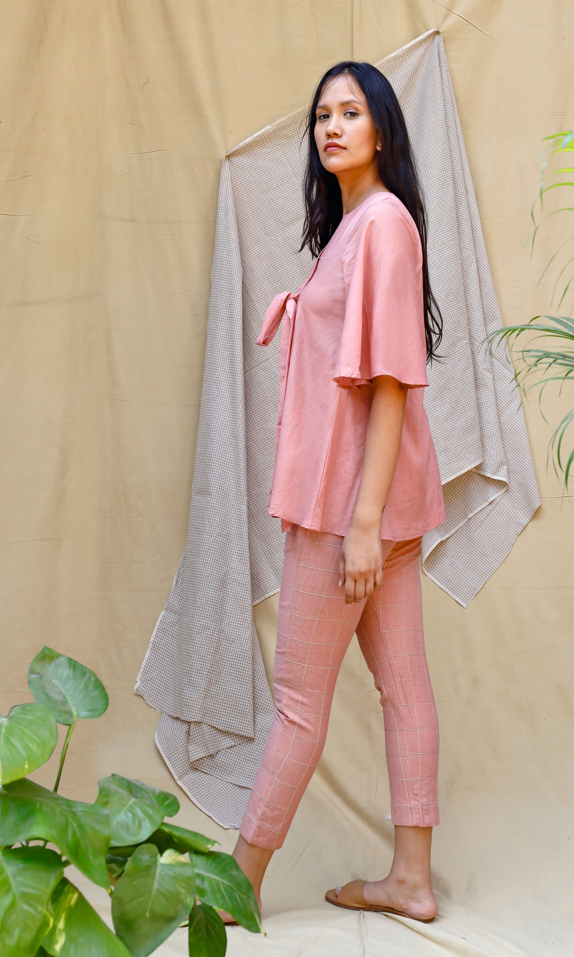 Pink Cotton Complete Set at Kamakhyaa by Chambray & Co.. This item is Casual Wear, Co-ord Sets, Echo, Hand Spun Cotton, Linen, Natural, party, Party Wear Co-ords, Pink, Regular Fit, Solids, Vacation Co-ords, Womenswear