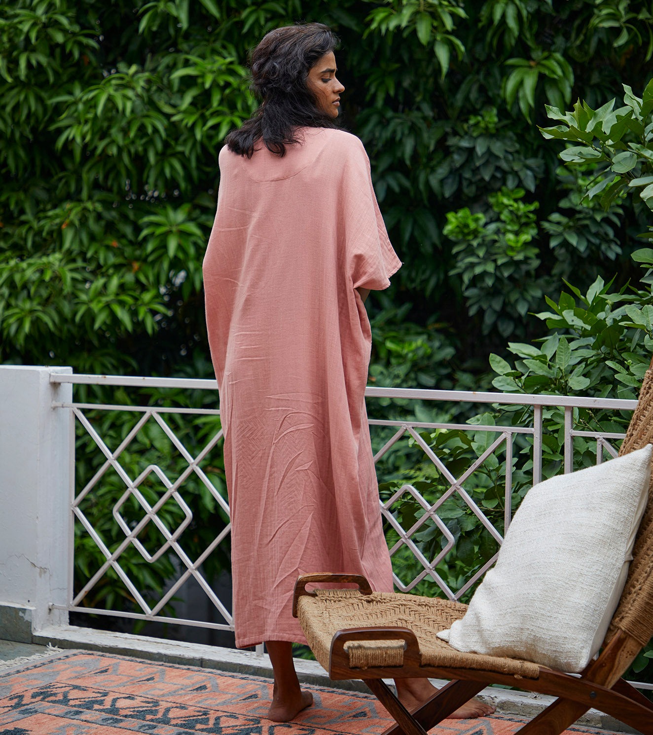 Pink Cotton Kaftan at Kamakhyaa by Khara Kapas. This item is Cotton, Kaftans, Lounge Wear, Natural, Pink, Relaxed Fit, Solids, Womenswear
