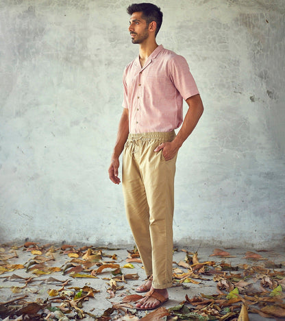 Pink Cotton Mens Trouser at Kamakhyaa by Khara Kapas. This item is Bottoms, Casual Wear, Cotton, Fitted At Waist, Mens Bottom, Menswear, Natural, New, Pink, Selfsame, Solids, Trousers