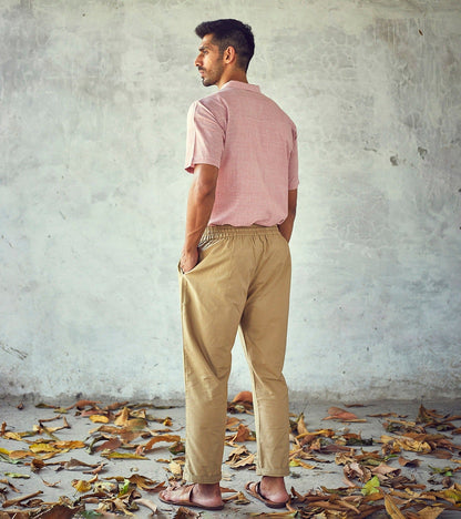 Pink Cotton Mens Trouser at Kamakhyaa by Khara Kapas. This item is Bottoms, Casual Wear, Cotton, Fitted At Waist, Mens Bottom, Menswear, Natural, New, Pink, Selfsame, Solids, Trousers