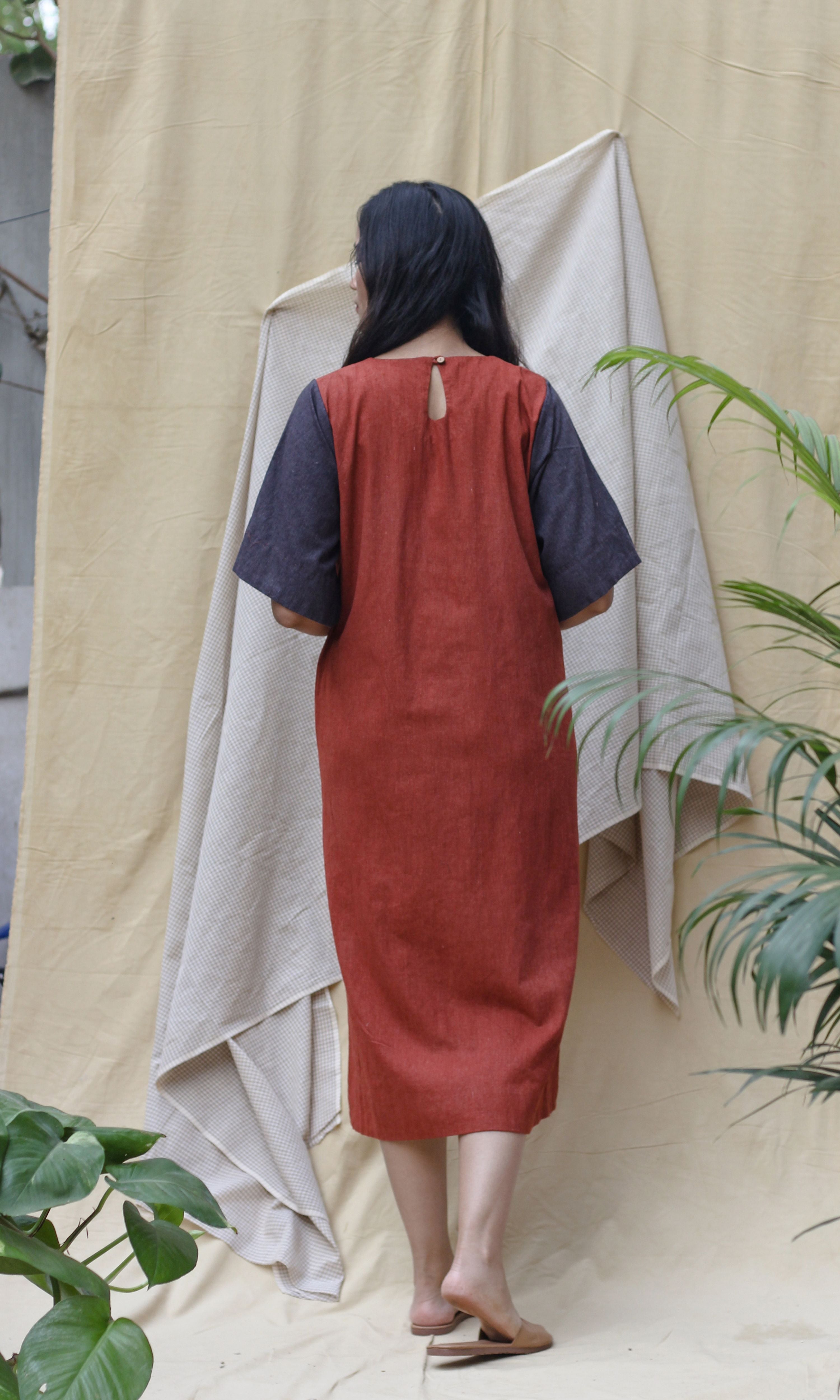Pink Cotton Midi Dress at Kamakhyaa by Chambray & Co.. This item is Casual Wear, Hand Spun Cotton, Midi Dresses, Natural, Pink, Red, Regular Fit, Render, Solids, Womenswear