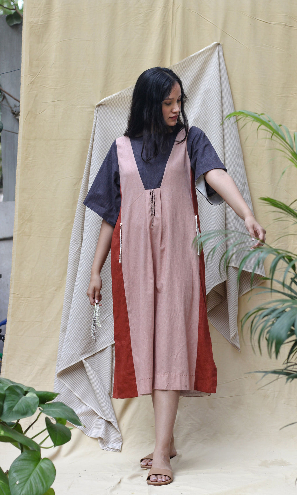 Pink Cotton Midi Dress at Kamakhyaa by Chambray & Co.. This item is Casual Wear, Hand Spun Cotton, Midi Dresses, Natural, Pink, Red, Regular Fit, Render, Solids, Womenswear