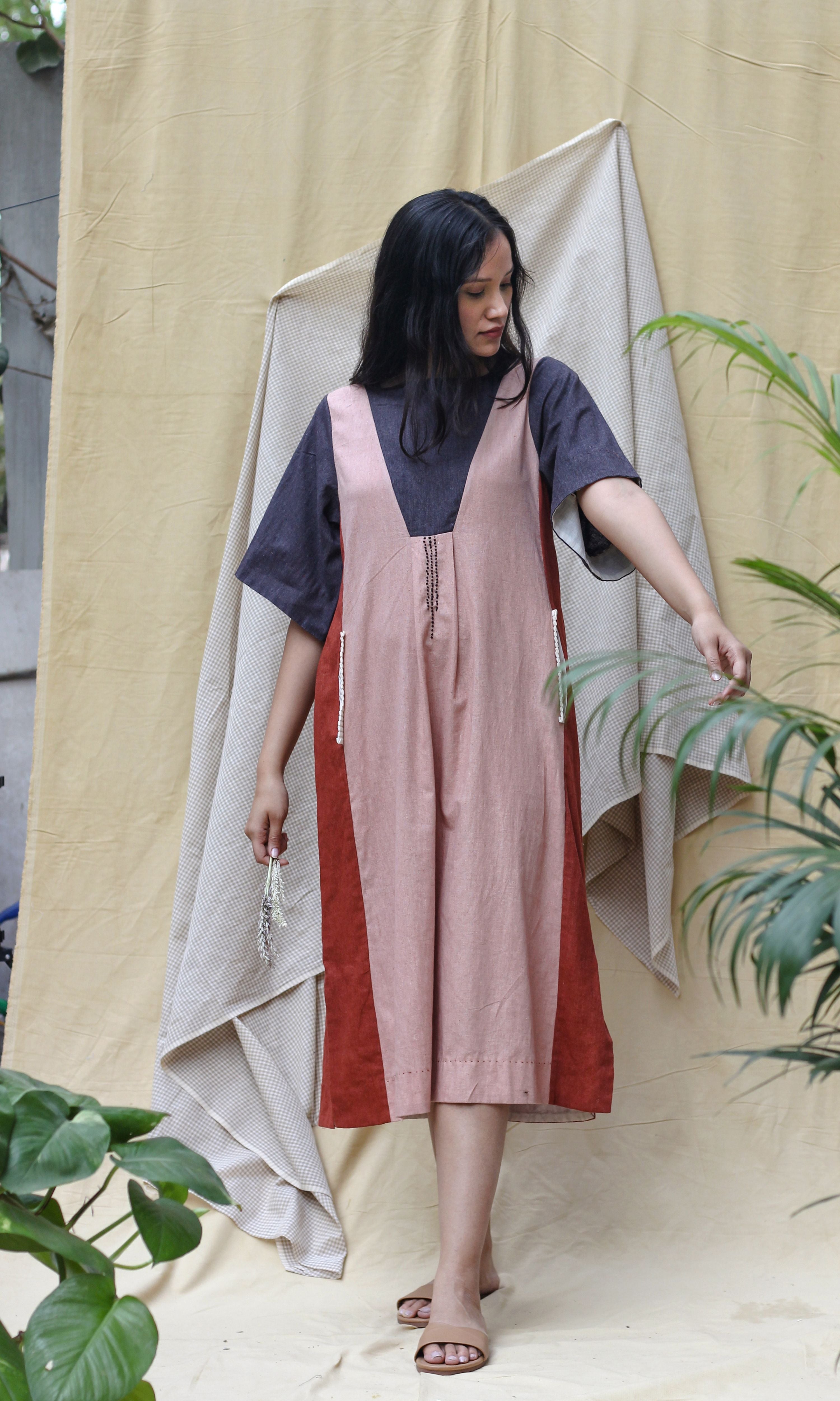 Pink Cotton Midi Dress at Kamakhyaa by Chambray & Co.. This item is Casual Wear, Hand Spun Cotton, Midi Dresses, Natural, Pink, Red, Regular Fit, Render, Solids, Womenswear