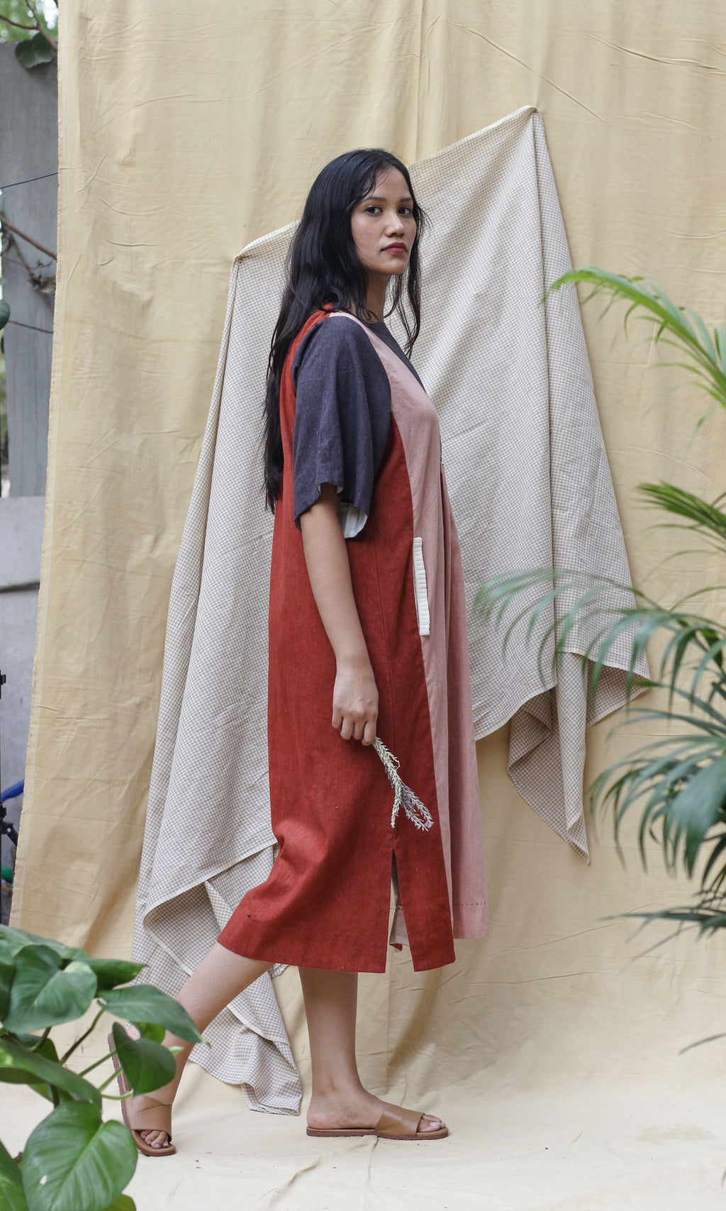 Pink Cotton Midi Dress at Kamakhyaa by Chambray & Co.. This item is Casual Wear, Hand Spun Cotton, Midi Dresses, Natural, Pink, Red, Regular Fit, Render, Solids, Womenswear