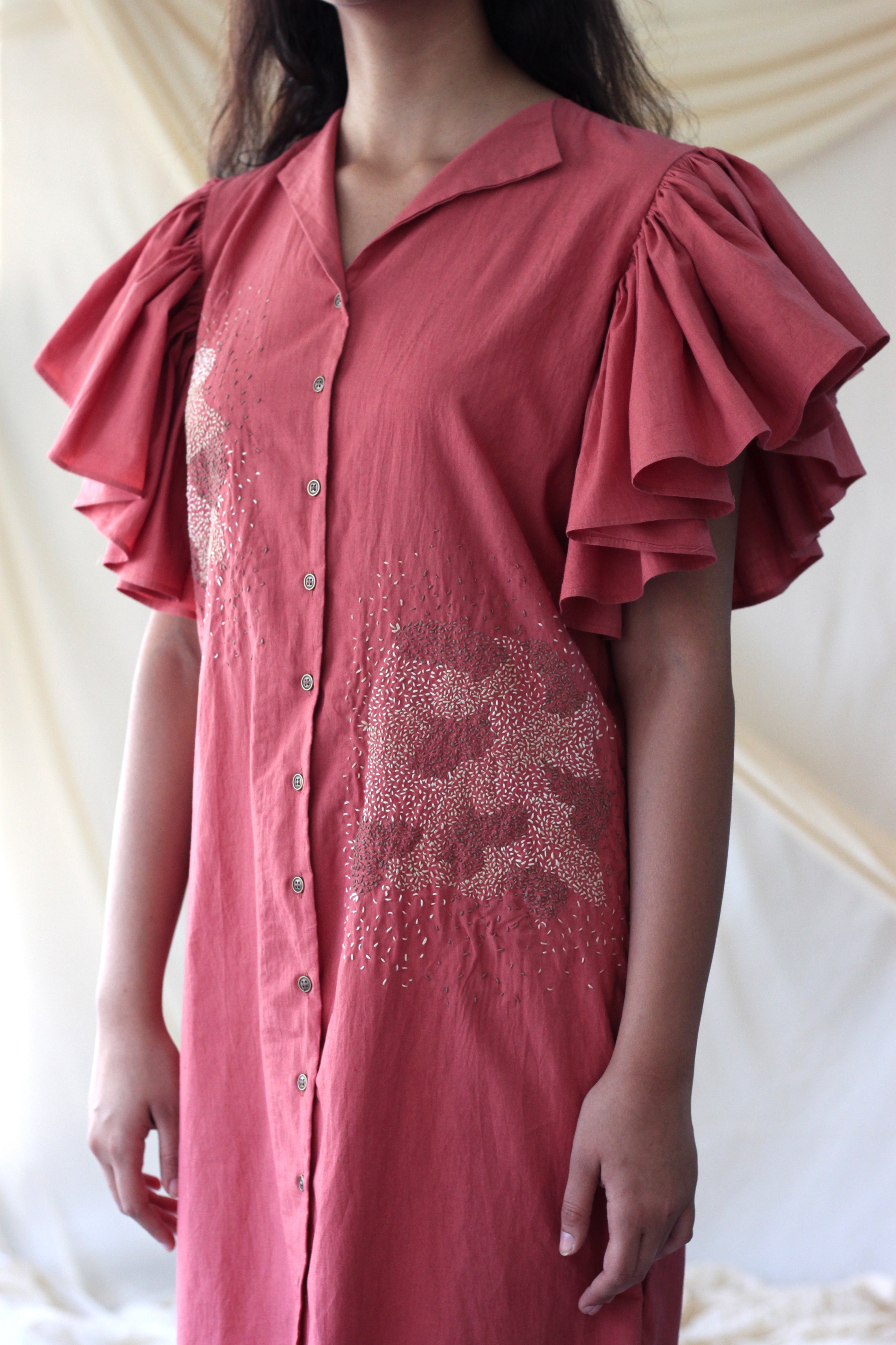 Pink Cotton Ruffled Complete Set at Kamakhyaa by Chambray & Co.. This item is Casual Wear, Co-ord Sets, Cotton, Natural, party, Party Wear Co-ords, Pink, Regular Fit, Solid Selfmade, Solids, Womenswear