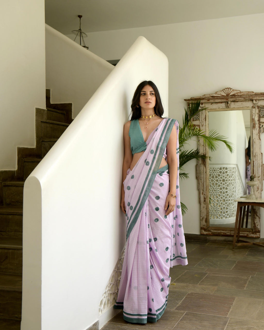 Pink Cotton Saree Set at Kamakhyaa by Taro. This item is Evening Wear, Gulzar Taro, Handwoven Cotton, Indian Wear, July Sale, July Sale 2023, Natural, Pink, Prints, Regular Fit, Saree Sets, Womenswear