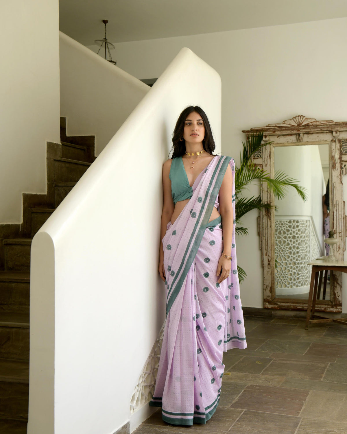 Pink Cotton Saree Set at Kamakhyaa by Taro. This item is Evening Wear, Gulzar Taro, Handwoven Cotton, Indian Wear, July Sale, July Sale 2023, Natural, Pink, Prints, Regular Fit, Saree Sets, Womenswear