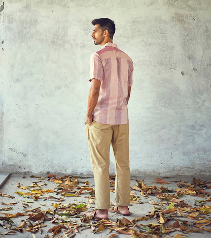 Pink Cotton Striped Mens Shirt at Kamakhyaa by Khara Kapas. This item is Casual Wear, Cotton, Menswear, Natural, New, Pink, Regular Fit, Shirts, Stripes, Tops