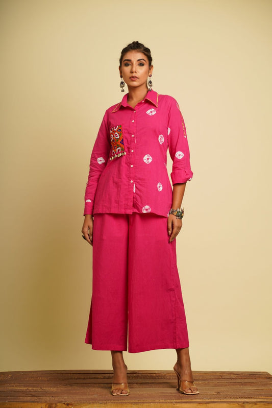 Pink Embroidered Cotton Co-ord Set at Kamakhyaa by Keva. This item is 100% cotton, Co-ord Sets, For Anniversary, Fusion Wear, Natural, New, Ombre & Dyes, party, Party Wear Co-ords, Pink, Regular Fit, Saba, Womenswear