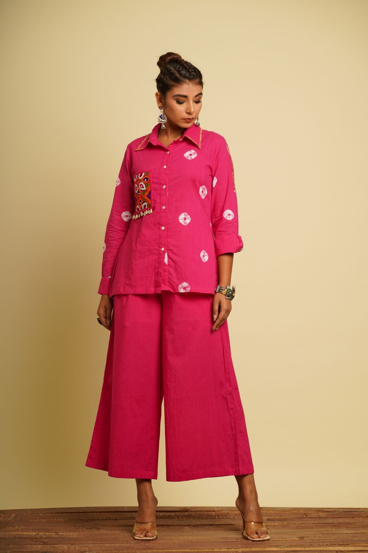 Pink Embroidered Cotton Co-ord Set at Kamakhyaa by Keva. This item is 100% cotton, Co-ord Sets, For Anniversary, Fusion Wear, Natural, New, Ombre & Dyes, party, Party Wear Co-ords, Pink, Regular Fit, Saba, Womenswear