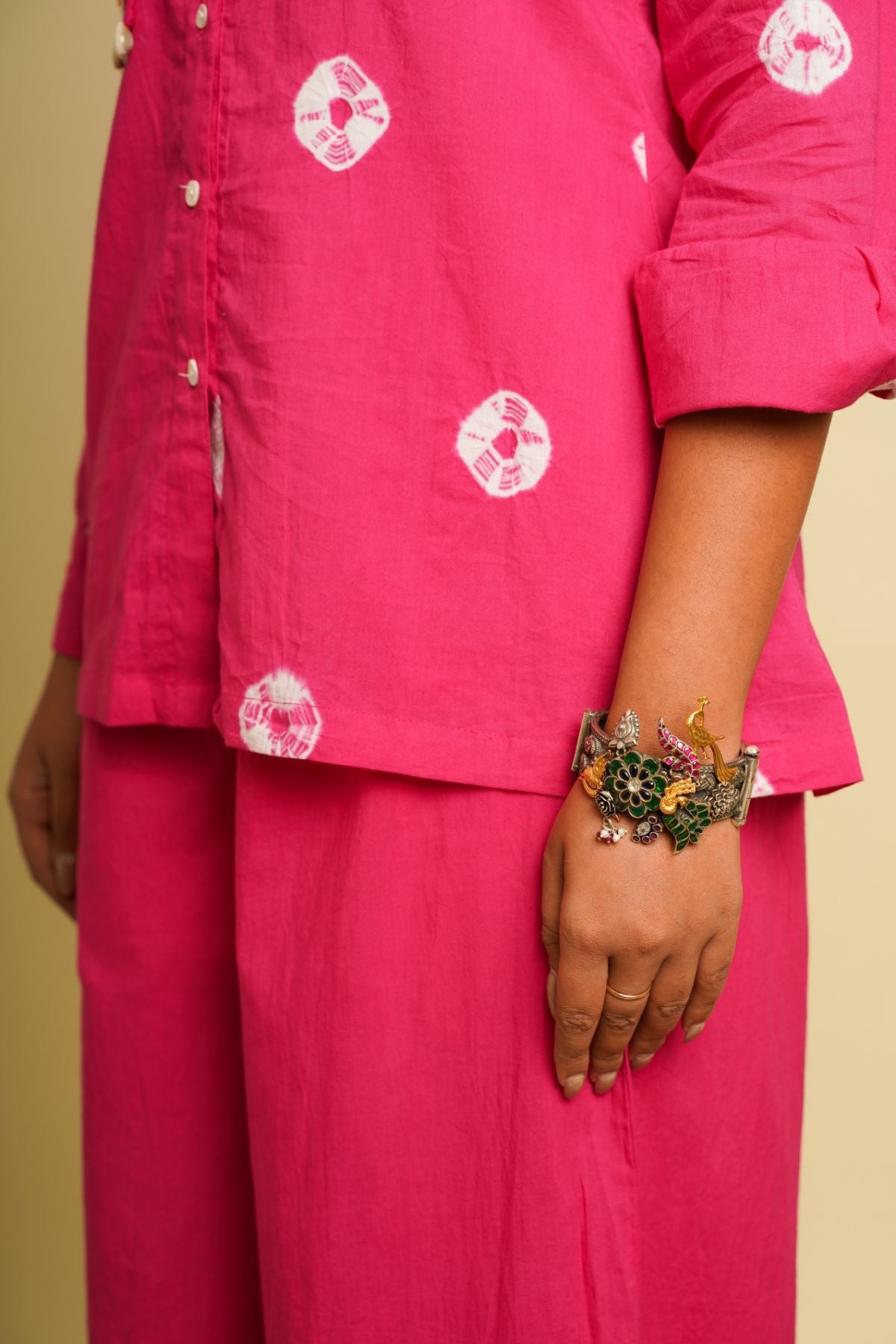 Pink Embroidered Cotton Shirt at Kamakhyaa by Keva. This item is 100% cotton, Fusion Wear, Less than $50, Natural, New, Ombre & Dyes, Pink, Regular Fit, Saba, Shirts, Tops, Womenswear
