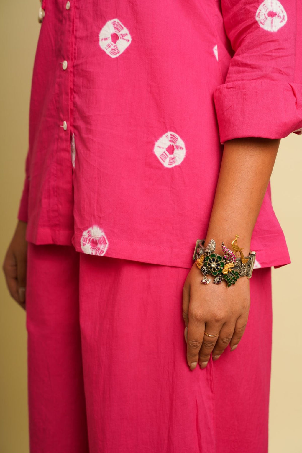 Pink Embroidered Cotton Shirt at Kamakhyaa by Keva. This item is 100% cotton, Fusion Wear, Less than $50, Natural, New, Ombre & Dyes, Pink, Regular Fit, Saba, Shirts, Tops, Womenswear