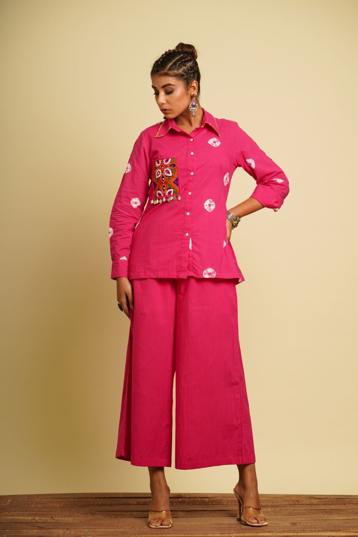 Pink Embroidered Cotton Shirt at Kamakhyaa by Keva. This item is 100% cotton, Fusion Wear, Less than $50, Natural, New, Ombre & Dyes, Pink, Regular Fit, Saba, Shirts, Tops, Womenswear