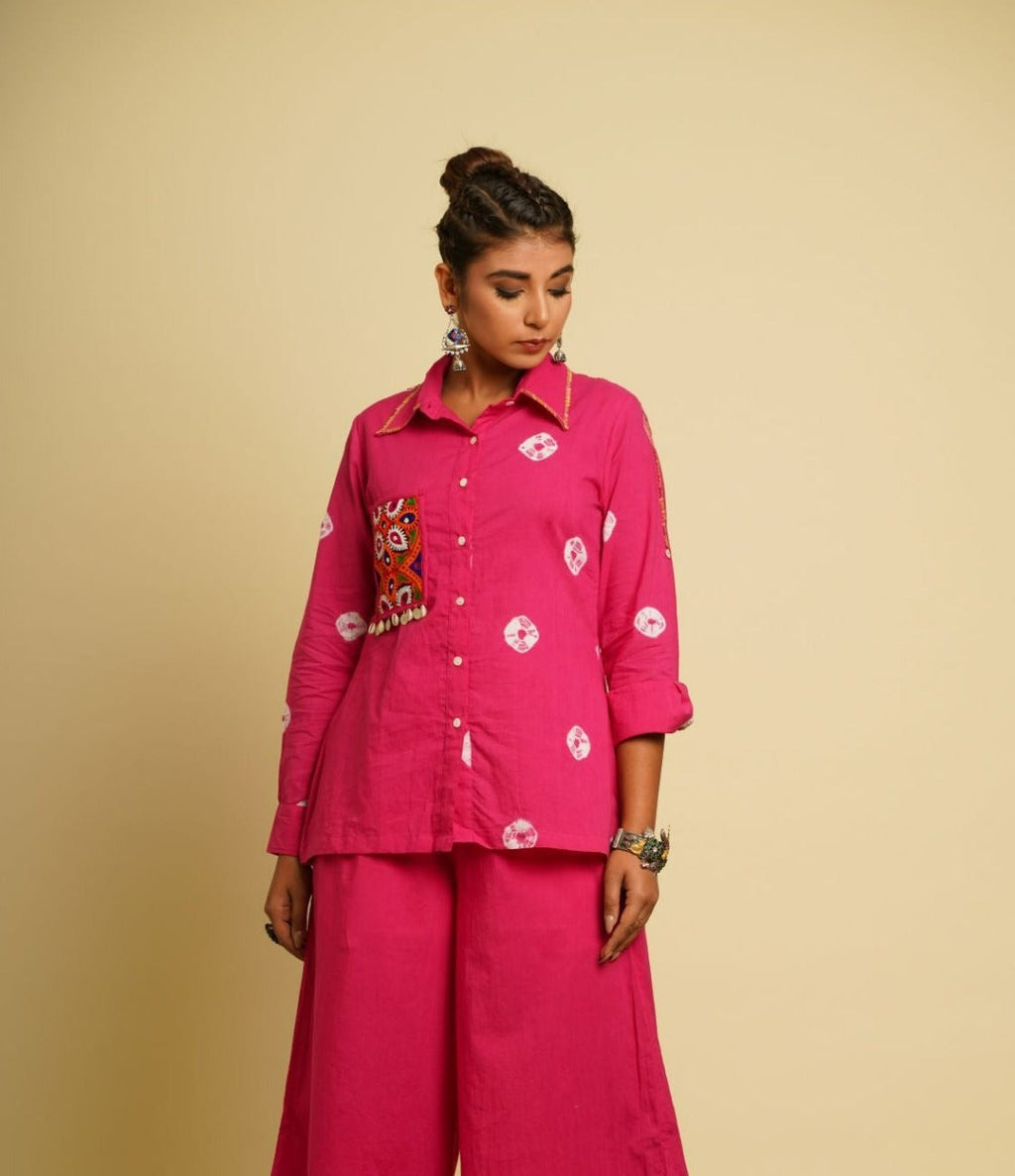Pink Embroidered Cotton Shirt at Kamakhyaa by Keva. This item is 100% cotton, Fusion Wear, Less than $50, Natural, New, Ombre & Dyes, Pink, Regular Fit, Saba, Shirts, Tops, Womenswear