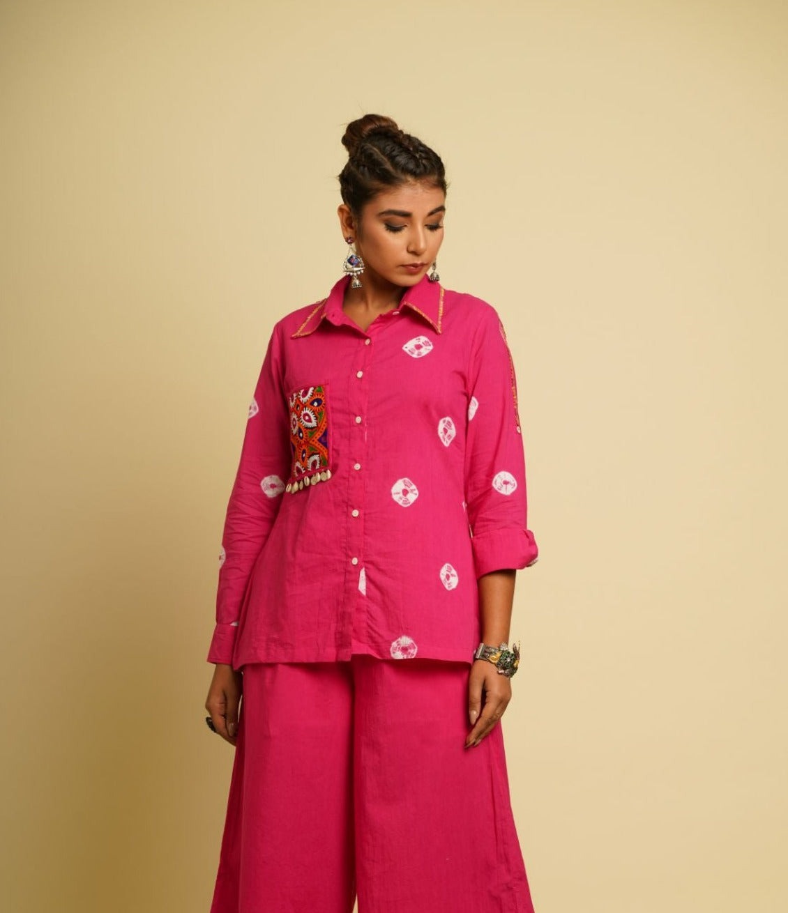 Pink Embroidered Cotton Shirt at Kamakhyaa by Keva. This item is 100% cotton, Fusion Wear, Less than $50, Natural, New, Ombre & Dyes, Pink, Regular Fit, Saba, Shirts, Tops, Womenswear