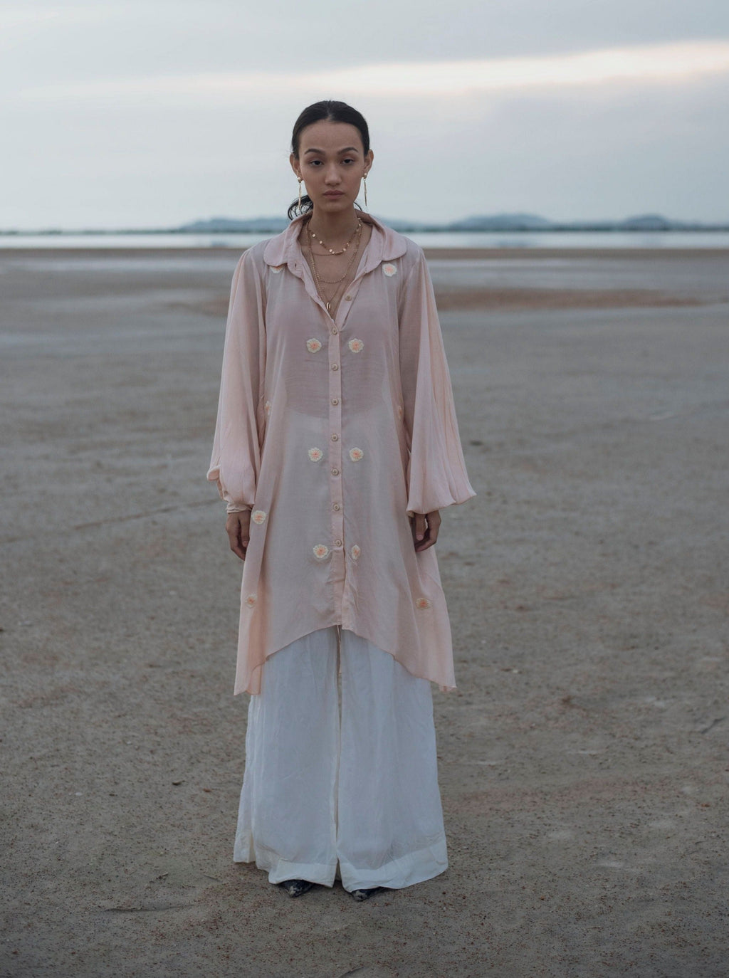 Pink Embroidered Cotton Silk Shirt at Kamakhyaa by The Loom Art. This item is Cotton Silk, July Sale, July Sale 2023, Natural, Party Wear, Pink, Regular Fit, Serendipity, Shirts, Solids, Tops, Womenswear