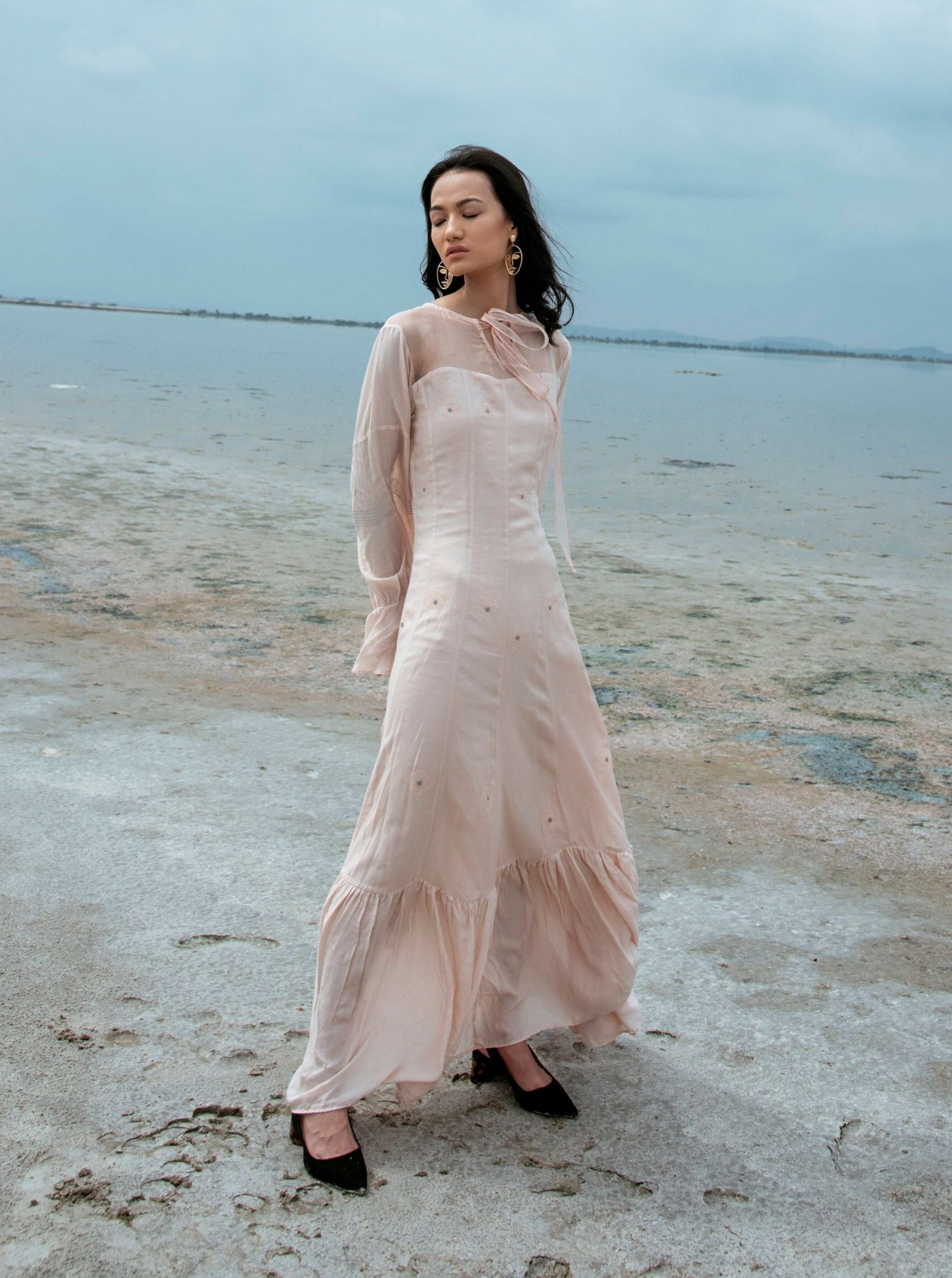 Pink Embroidered Maxi Dress at Kamakhyaa by The Loom Art. This item is Embroidered, July Sale, July Sale 2023, Maxi Dresses, Natural, Ombre & Dyes, Party Wear, Pink, Regular Fit, Serendipity, Womenswear