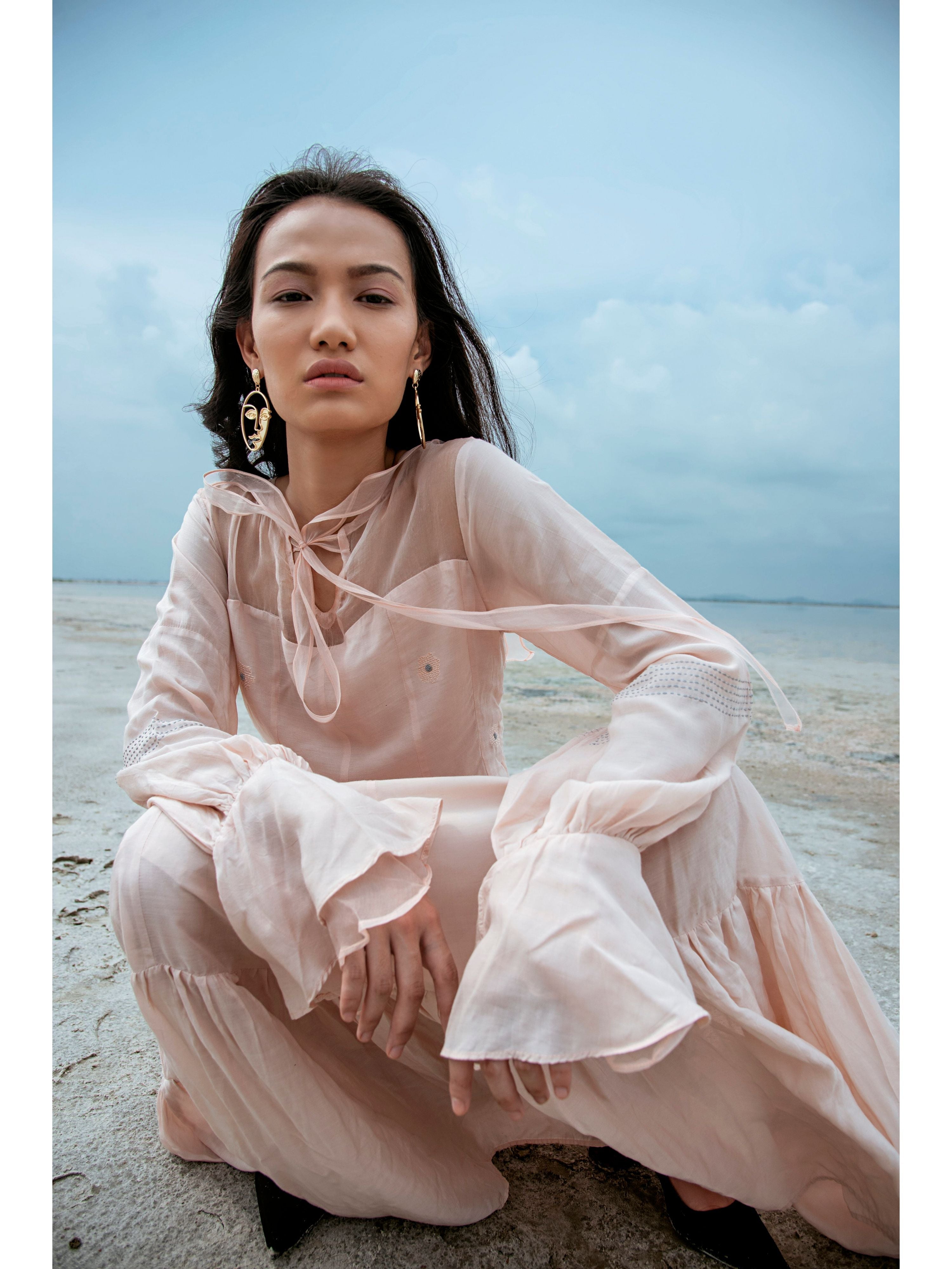 Pink Embroidered Maxi Dress at Kamakhyaa by The Loom Art. This item is Embroidered, July Sale, July Sale 2023, Maxi Dresses, Natural, Ombre & Dyes, Party Wear, Pink, Regular Fit, Serendipity, Womenswear