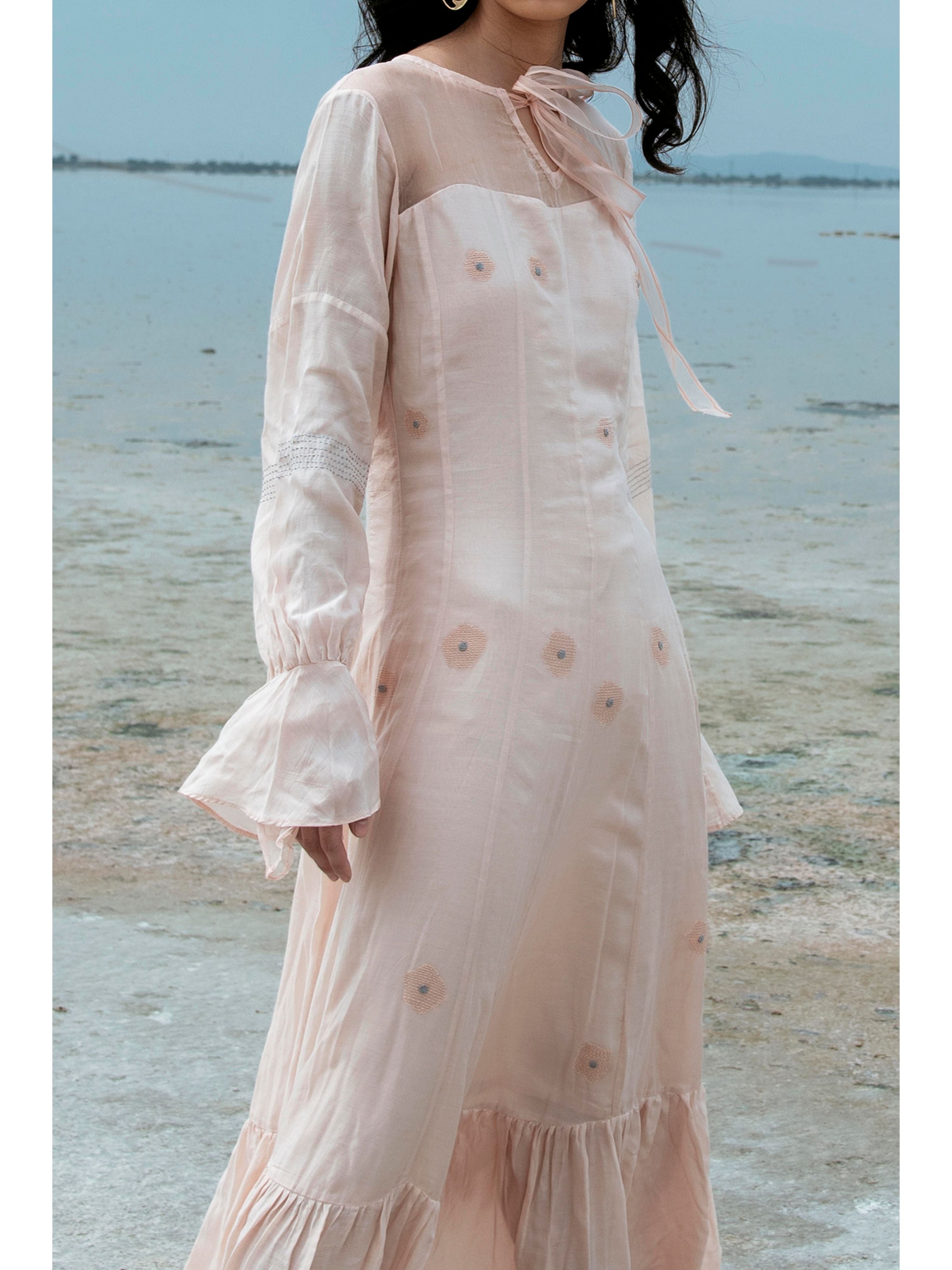 Pink Embroidered Maxi Dress at Kamakhyaa by The Loom Art. This item is Embroidered, July Sale, July Sale 2023, Maxi Dresses, Natural, Ombre & Dyes, Party Wear, Pink, Regular Fit, Serendipity, Womenswear