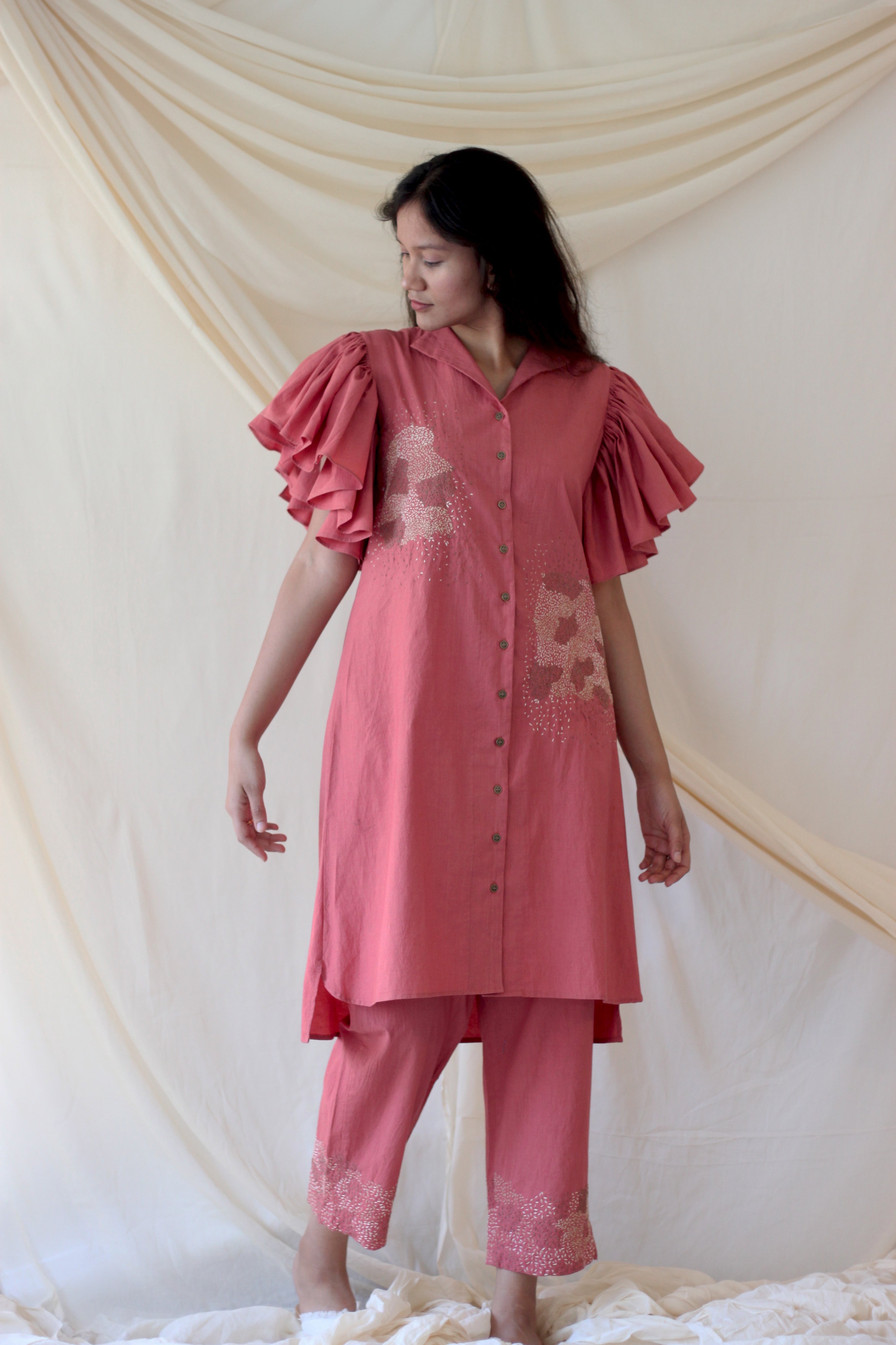 Pink Embroidered Pants at Kamakhyaa by Chambray & Co.. This item is Casual Wear, Cotton, Natural, Pants, Pink, Regular Fit, Solids, Womenswear