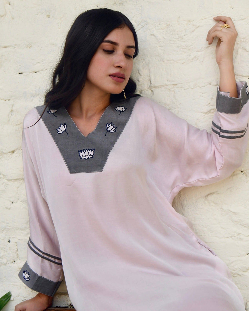 Pink Embroidered Silk Kaftan at Kamakhyaa by Taro. This item is Dusk To Dawn, Embroidered, Evening Wear, July Sale, July Sale 2023, Kaftans, Maxi Dresses, Natural, Pink, Silk, Womenswear