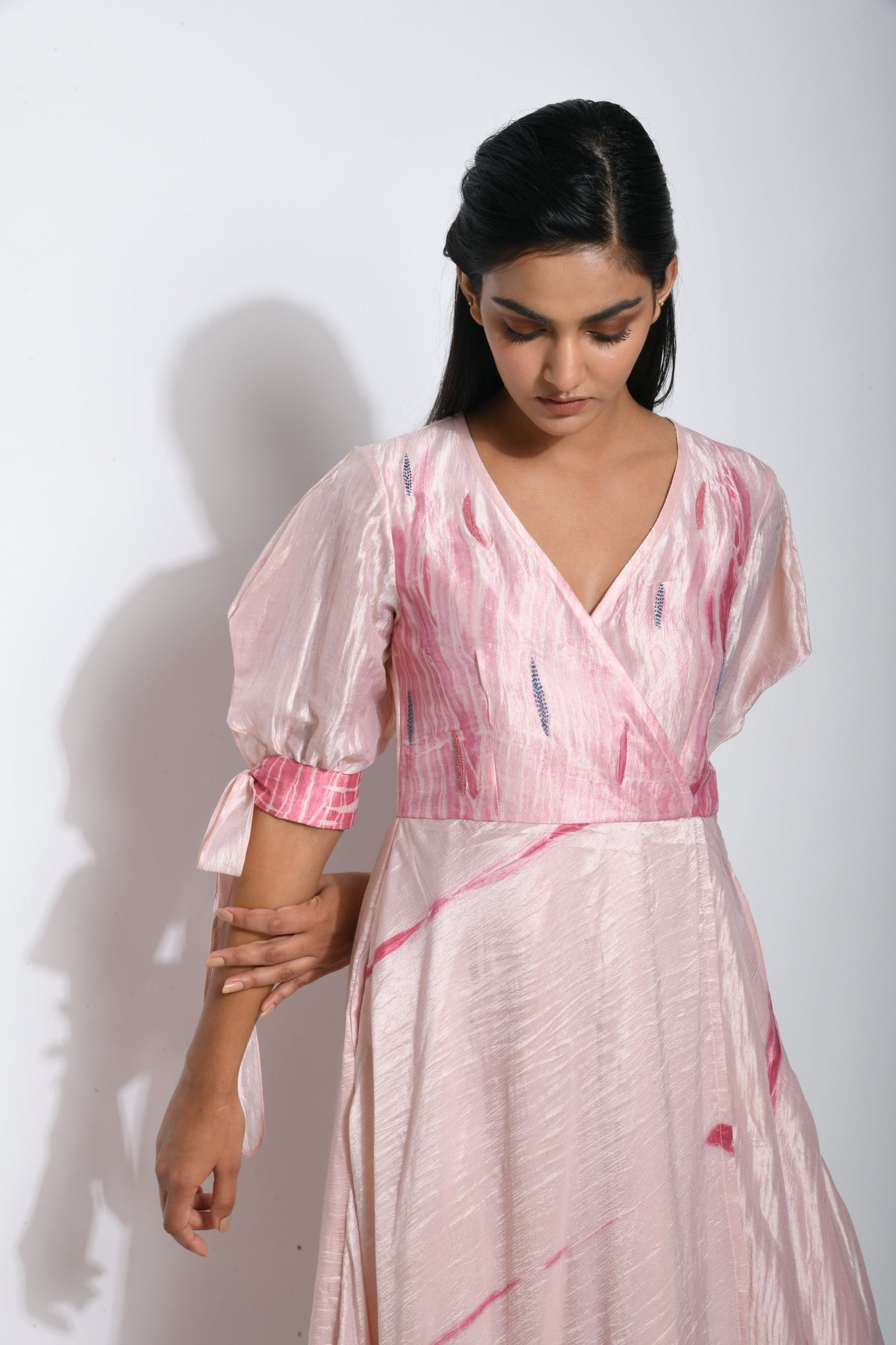 Pink Embroidered Textured Dress at Kamakhyaa by The Loom Art. This item is Between the Lines, Chanderi Silk, July Sale, July Sale 2023, Maxi Dresses, Natural, Party Wear, Pink, Printed Selfsame, Regular Fit, Textured, Womenswear