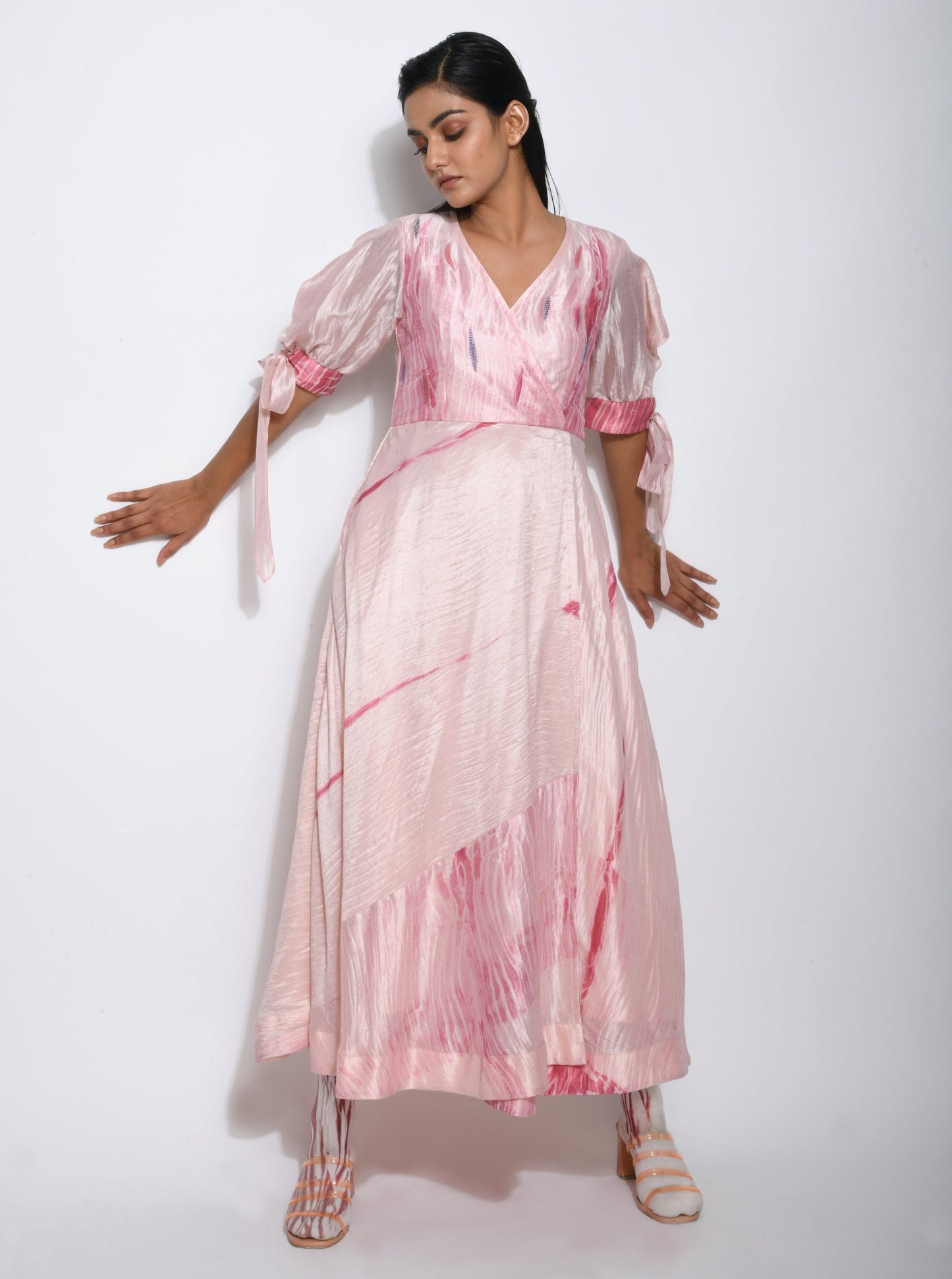 Pink Embroidered Textured Dress at Kamakhyaa by The Loom Art. This item is Between the Lines, Chanderi Silk, July Sale, July Sale 2023, Maxi Dresses, Natural, Party Wear, Pink, Printed Selfsame, Regular Fit, Textured, Womenswear