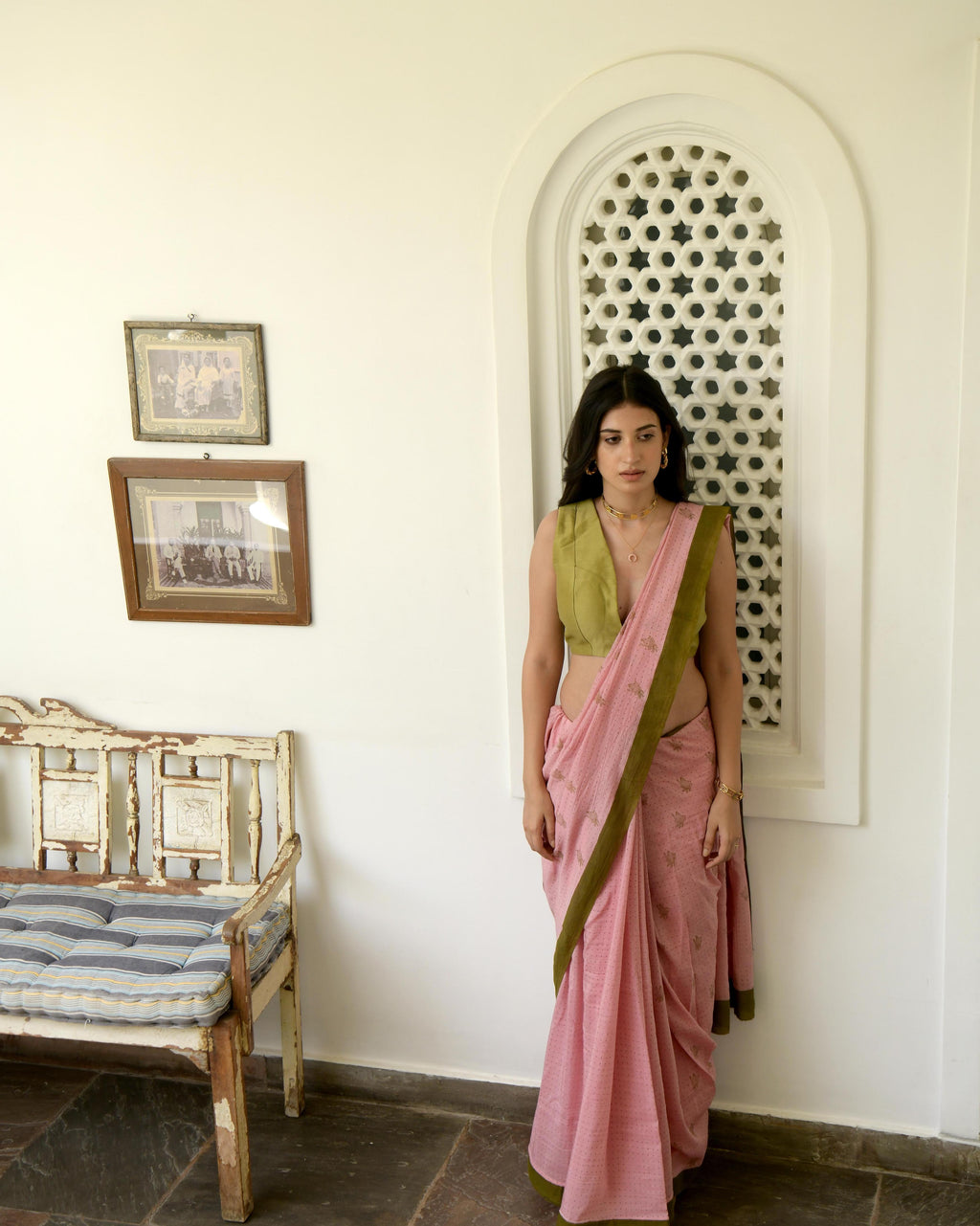 Pink Hand Block Printed Saree Set at Kamakhyaa by Taro. This item is Evening Wear, Gulzar Taro, Handwoven Cotton, Indian Wear, July Sale, July Sale 2023, Natural, Pink, Prints, Regular Fit, Saree Sets, Womenswear