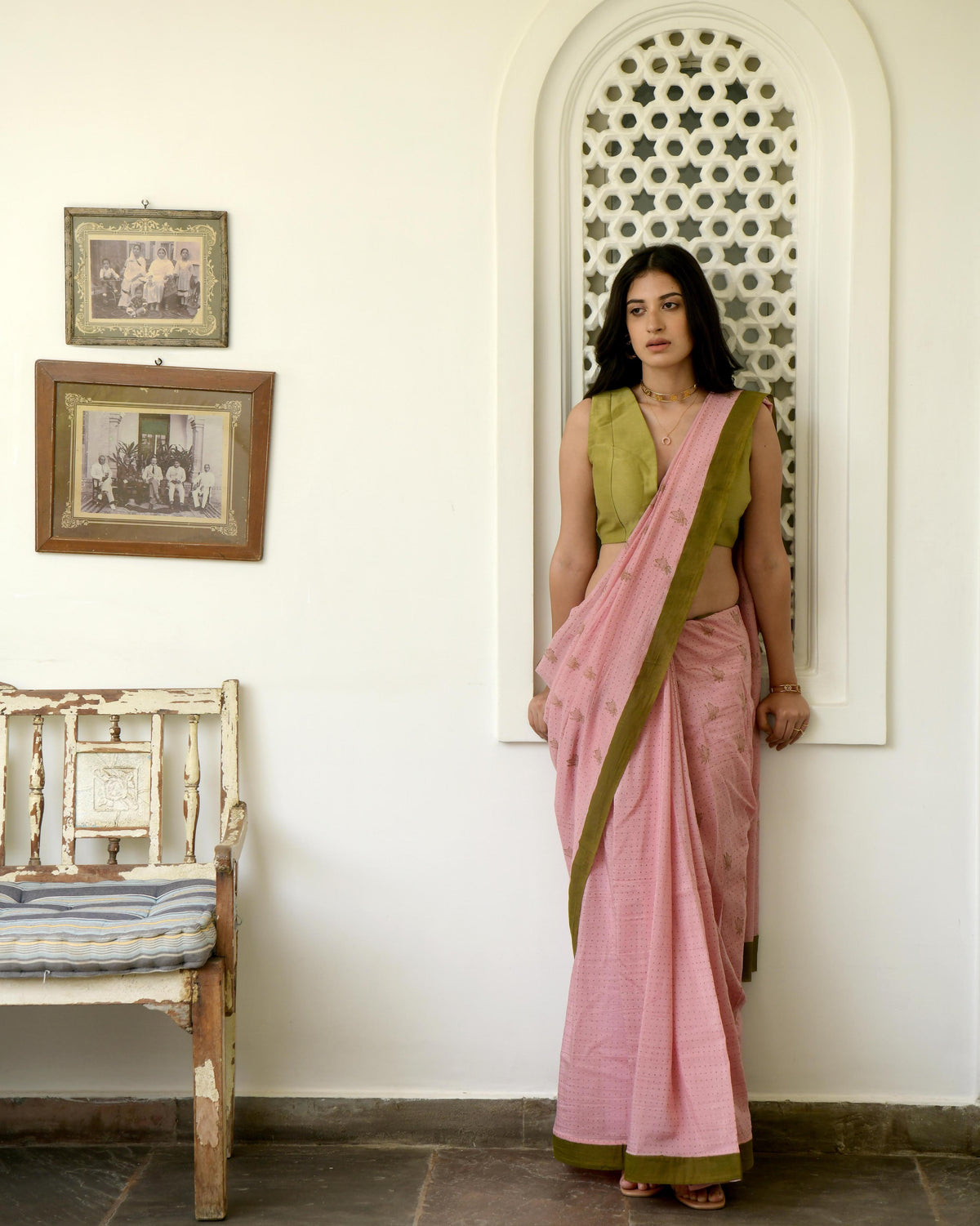 Pink Hand Block Printed Saree Set at Kamakhyaa by Taro. This item is Evening Wear, Gulzar Taro, Handwoven Cotton, Indian Wear, July Sale, July Sale 2023, Natural, Pink, Prints, Regular Fit, Saree Sets, Womenswear