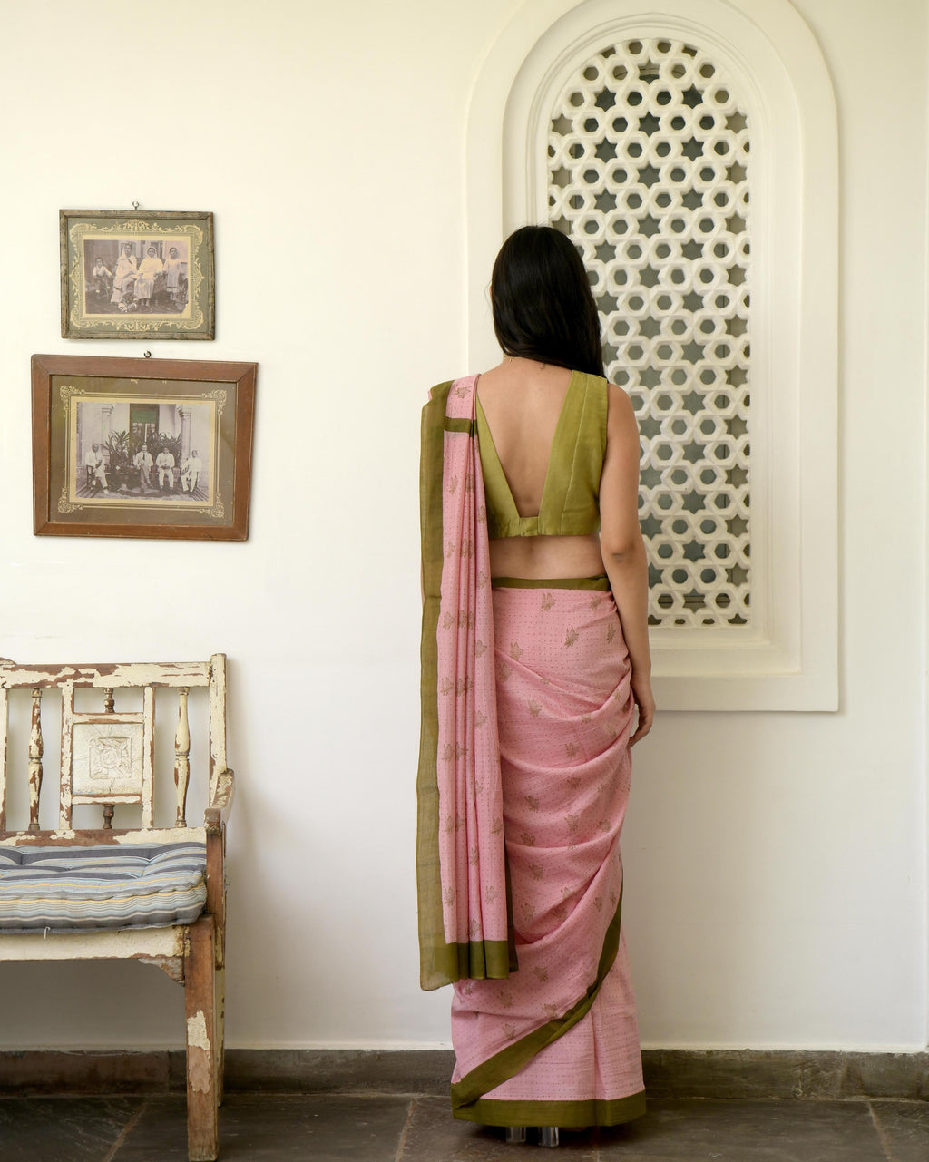 Pink Hand Block Printed Saree Set at Kamakhyaa by Taro. This item is Evening Wear, Gulzar Taro, Handwoven Cotton, Indian Wear, July Sale, July Sale 2023, Natural, Pink, Prints, Regular Fit, Saree Sets, Womenswear