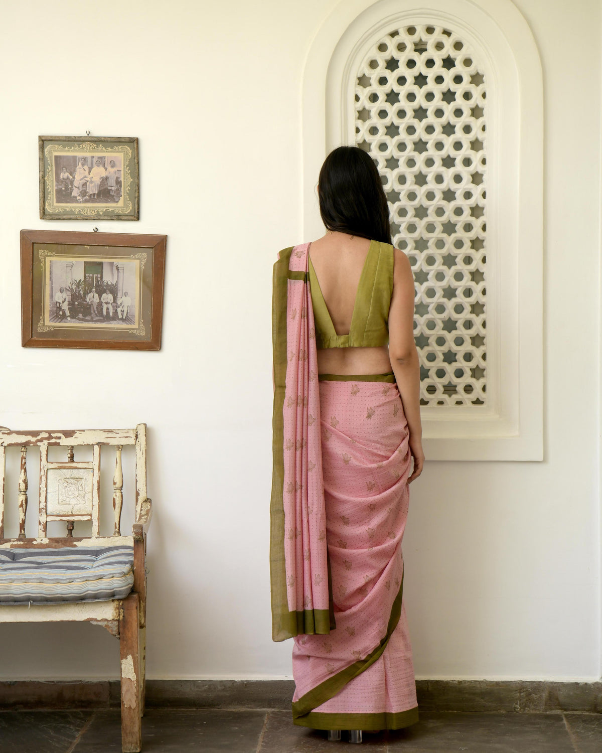 Pink Hand Block Printed Saree Set at Kamakhyaa by Taro. This item is Evening Wear, Gulzar Taro, Handwoven Cotton, Indian Wear, July Sale, July Sale 2023, Natural, Pink, Prints, Regular Fit, Saree Sets, Womenswear