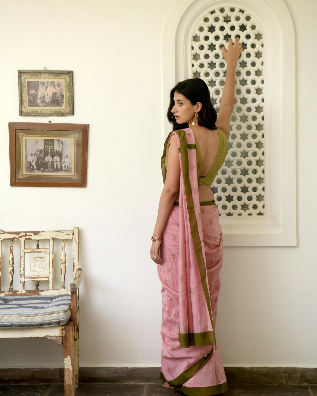 Pink Hand Block Printed Saree Set at Kamakhyaa by Taro. This item is Evening Wear, Gulzar Taro, Handwoven Cotton, Indian Wear, July Sale, July Sale 2023, Natural, Pink, Prints, Regular Fit, Saree Sets, Womenswear
