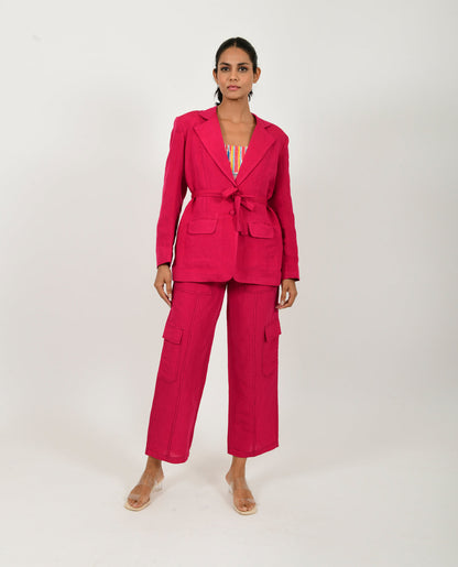 Pink Linen Blazer Co-ord at Kamakhyaa by Rias Jaipur. This item is Co-ord Sets, Linen Blend, Natural, Office Wear, Office Wear Co-ords, Pink, Regular Fit, Solids, Womenswear, Yaadein