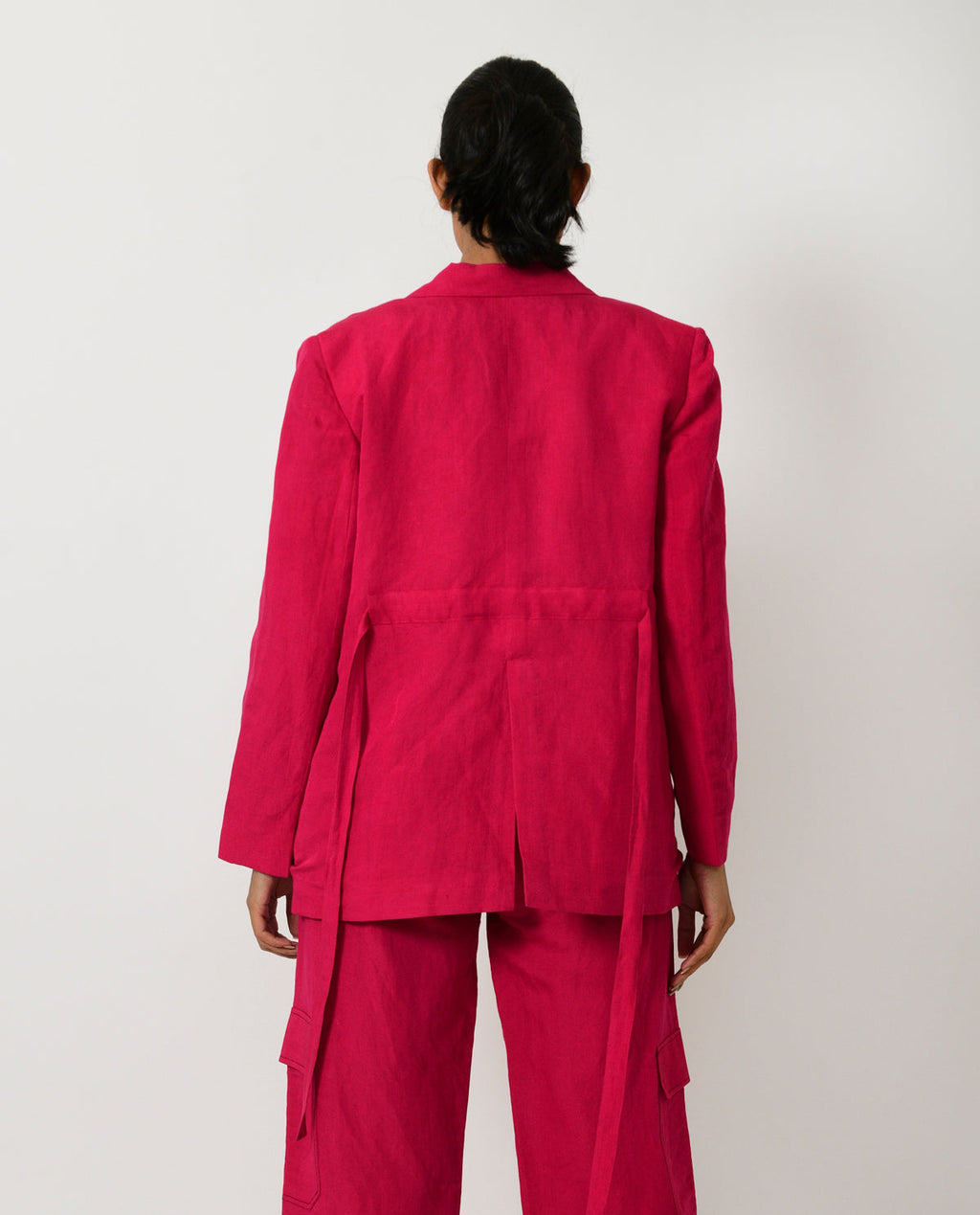 Pink Linen Cargo Jacket at Kamakhyaa by Rias Jaipur. This item is Blazers, Casual Wear, Linen Blend, Natural, Organic Cotton, Pink, Regular Fit, Solids, Womenswear, Yaadein