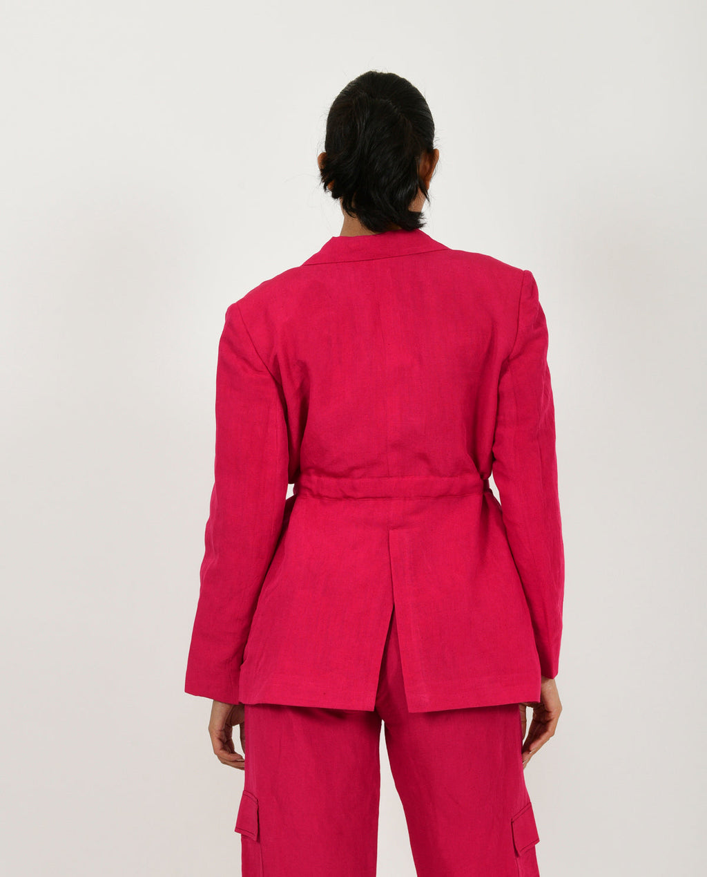 Pink Linen Cargo Jacket at Kamakhyaa by Rias Jaipur. This item is Blazers, Casual Wear, Linen Blend, Natural, Organic Cotton, Pink, Regular Fit, Solids, Womenswear, Yaadein