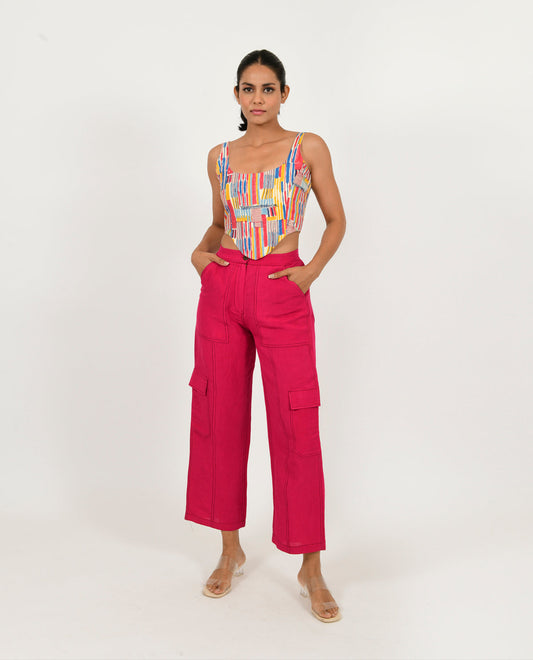 Pink Linen Cargo Pants at Kamakhyaa by Rias Jaipur. This item is Casual Wear, Linen Blend, Natural, Pants, Pink, Relaxed Fit, Solids, Womenswear, Yaadein