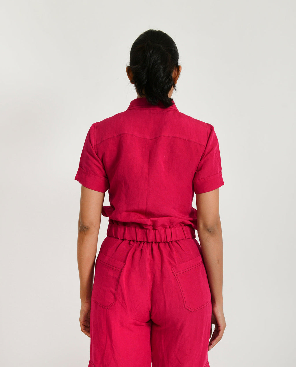 Pink Linen Crop Top at Kamakhyaa by Rias Jaipur. This item is Casual Wear, Crop Tops, Linen Blend, Natural, Pink, Regular Fit, Solids, Womenswear, Yaadein