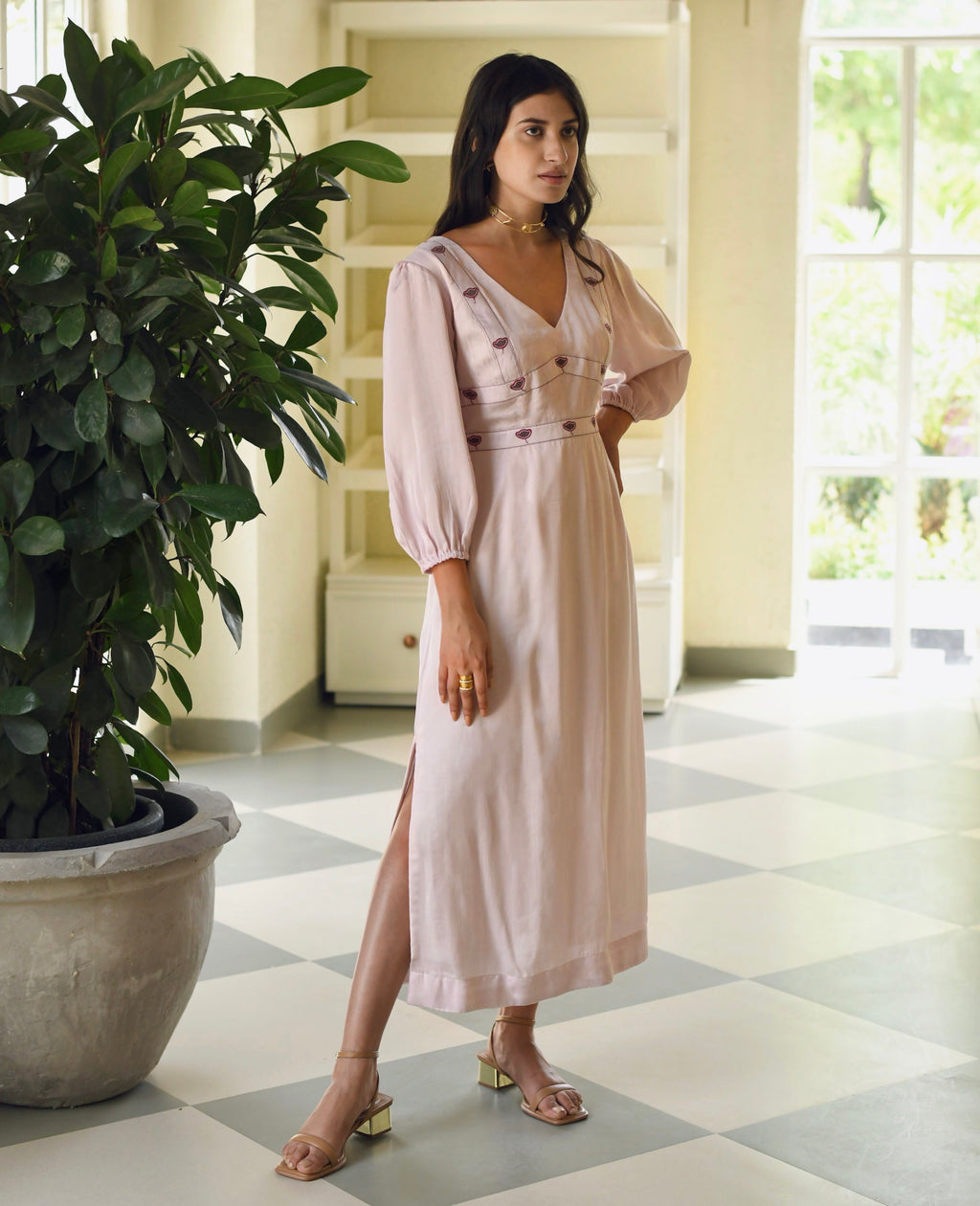 Pink Maxi Dress at Kamakhyaa by Taro. This item is Dusk To Dawn, Embroidered, Evening Wear, July Sale, July Sale 2023, Maxi Dresses, Modal Satin, Natural, Regular Fit, Silk, White, Womenswear