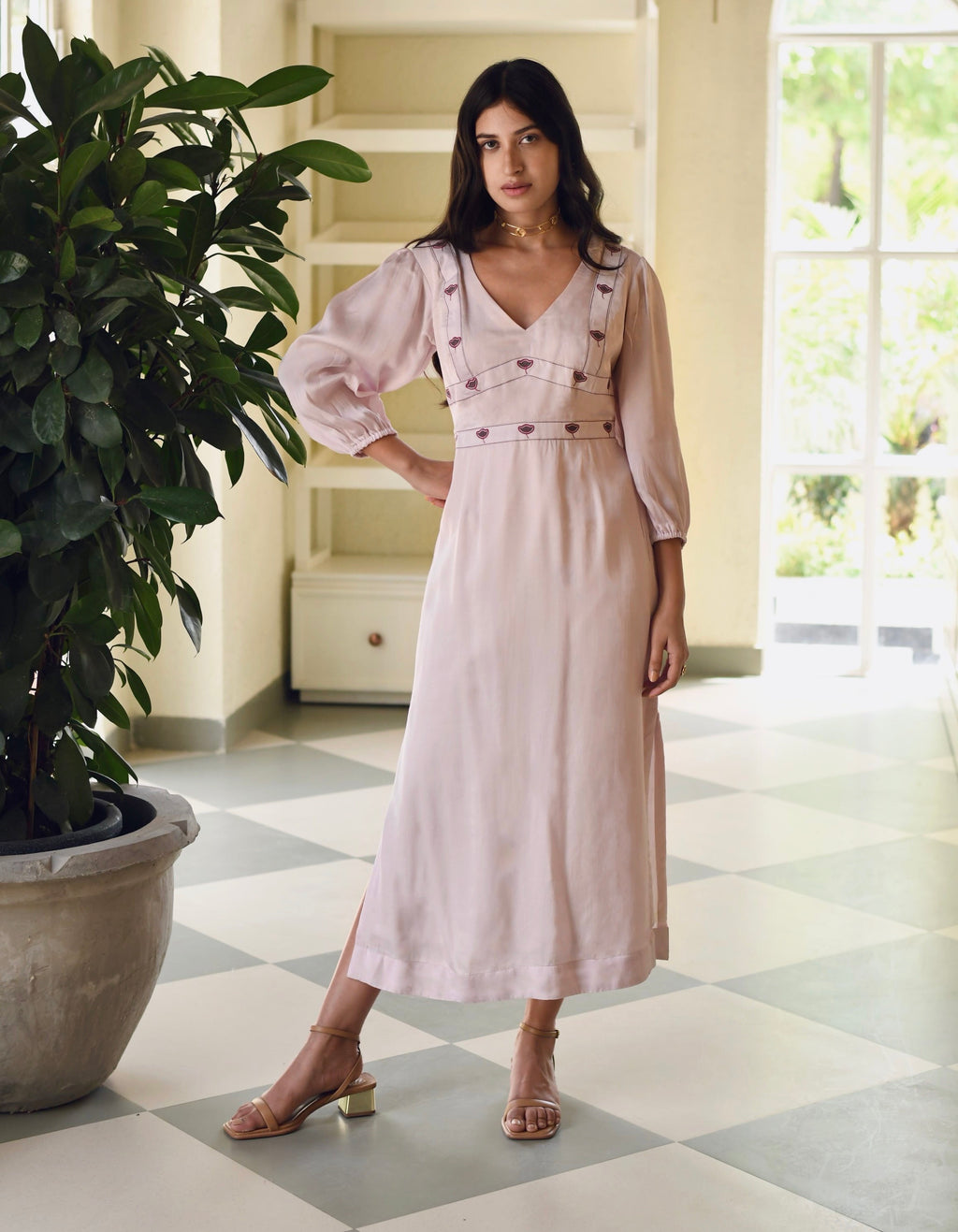 Pink Maxi Dress at Kamakhyaa by Taro. This item is Dusk To Dawn, Embroidered, Evening Wear, July Sale, July Sale 2023, Maxi Dresses, Modal Satin, Natural, Regular Fit, Silk, White, Womenswear