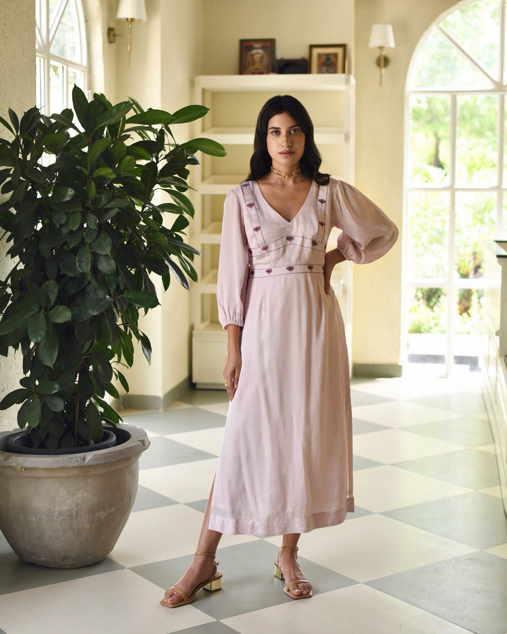 Pink Maxi Dress at Kamakhyaa by Taro. This item is Dusk To Dawn, Embroidered, Evening Wear, July Sale, July Sale 2023, Maxi Dresses, Modal Satin, Natural, Regular Fit, Silk, White, Womenswear