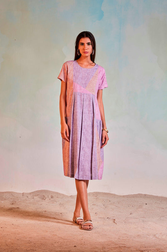 Pink Midi Dress Pocket Dress at Kamakhyaa by Charkhee. This item is Casual Wear, Cotton, Midi Dresses, Multicolor, Natural, Patchwork, Pink, Regular Fit, Womenswear