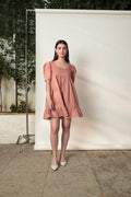 Pink Mini Dress with Pleats at Kamakhyaa by Anushé Pirani. This item is Cotton Hemp, Dresses, Mini Dress, Nostalgic Whispers, Pink, solid, Womenswear