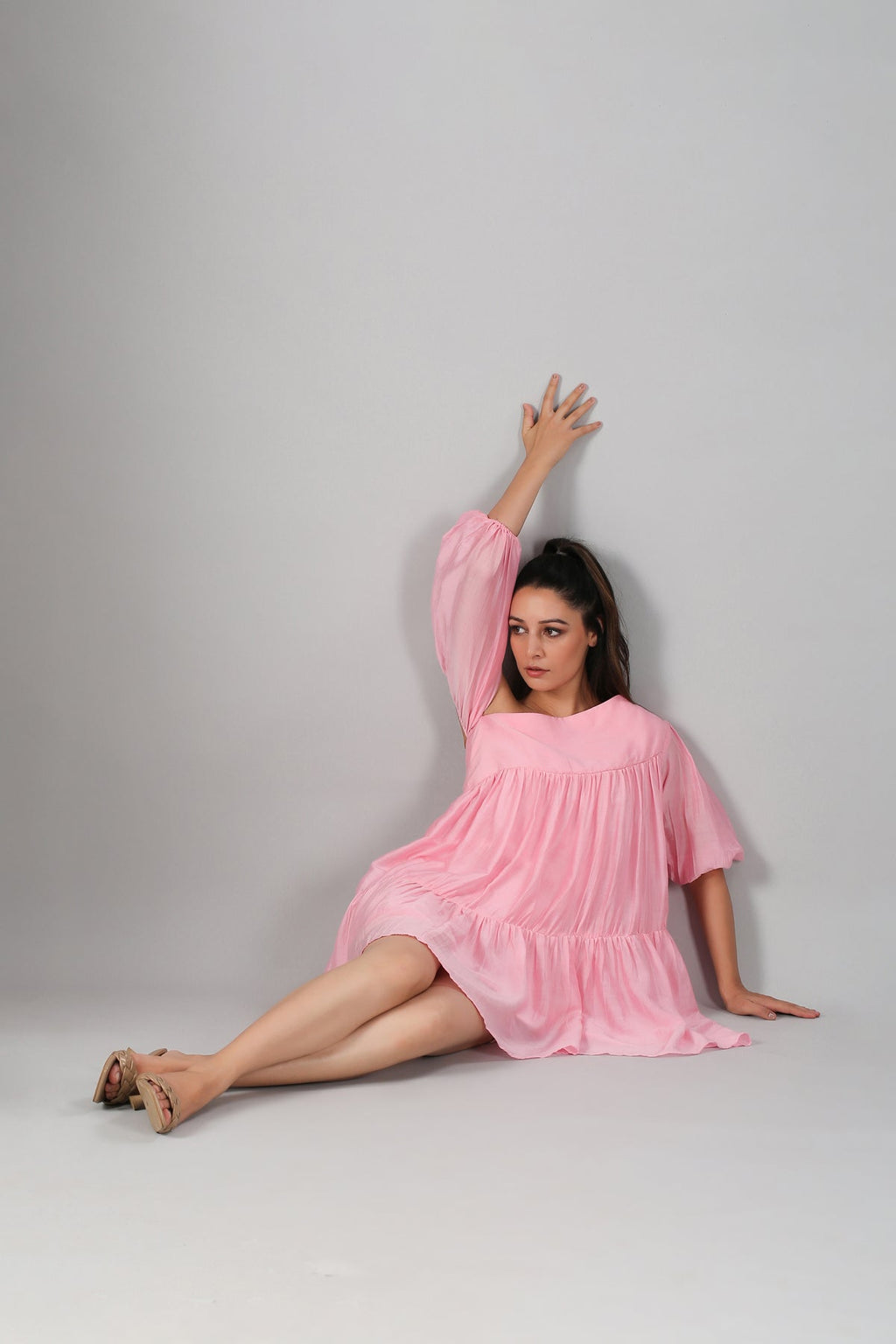 Pink Off Shoulder Dress at Kamakhyaa by MOH-The Eternal Dhaga. This item is Casual Wear, Cotton, Moh-The eternal Dhaga, Natural, Off-Shoulder Dresses, Pink, Relaxed Fit, Solids, Womenswear