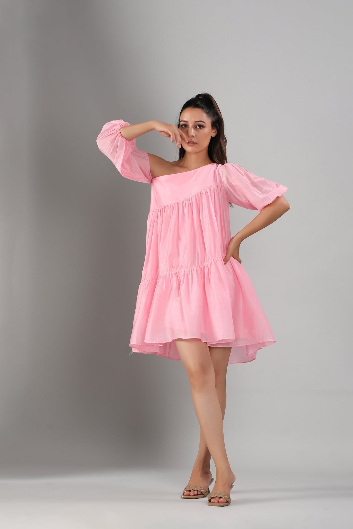 Pink Off Shoulder Dress at Kamakhyaa by MOH-The Eternal Dhaga. This item is Casual Wear, Cotton, Moh-The eternal Dhaga, Natural, Off-Shoulder Dresses, Pink, Relaxed Fit, Solids, Womenswear